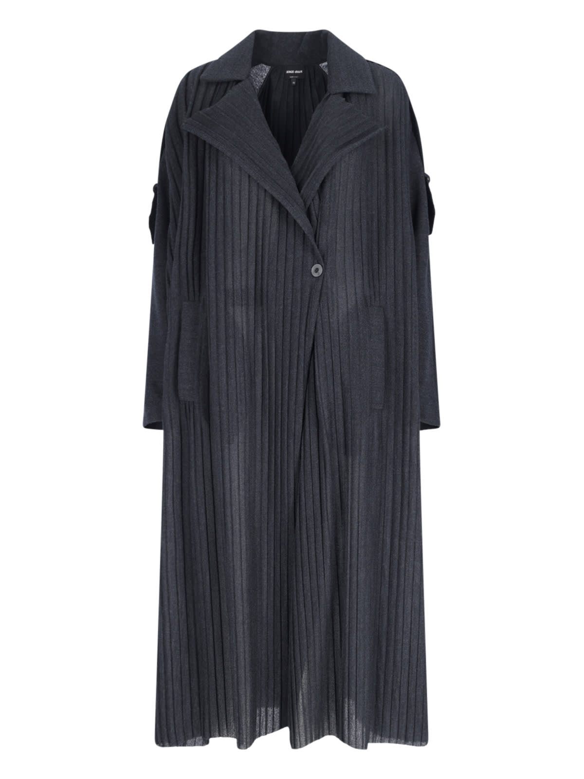 Shop Giorgio Armani Pleated Trench Coat In Gray