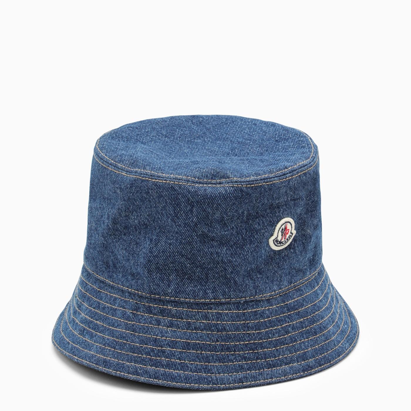 Shop Moncler Blue Denim Hat With Logo