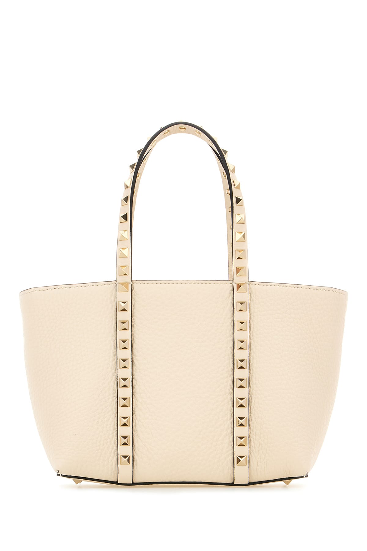 Valentino Sand Leather Small Rockstud Shopping Bag In White