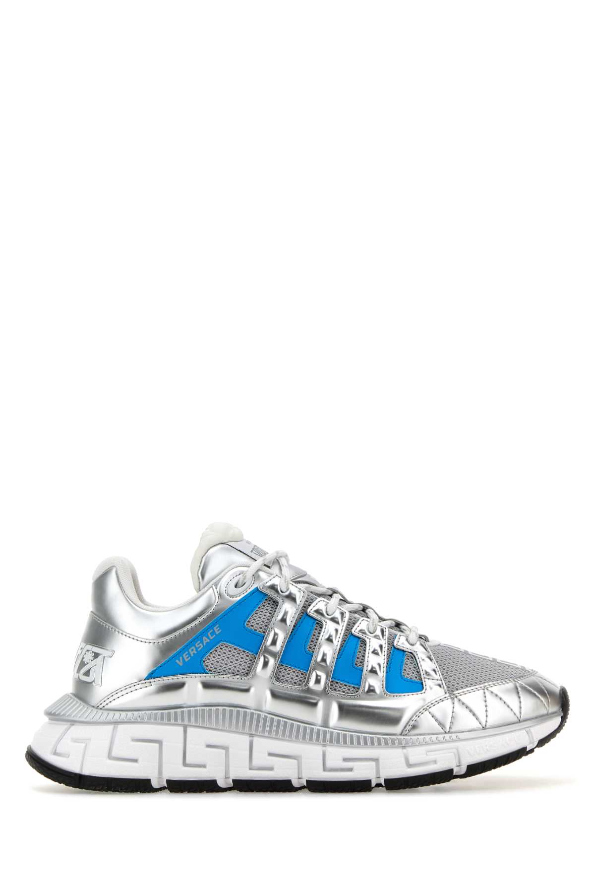 Shop Versace Multicolor Fabric And Leather Trigreca Sneakers In Silverbluewhite