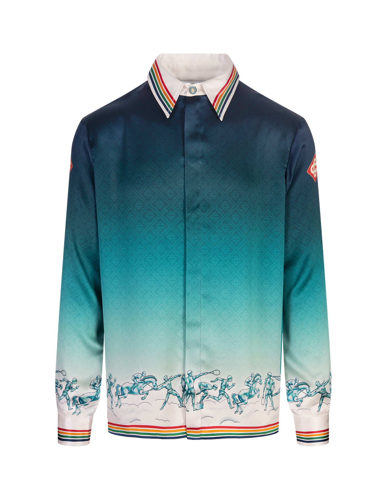 Shop Casablanca La Déesse Du Stade Silk Shirt In Multicolour