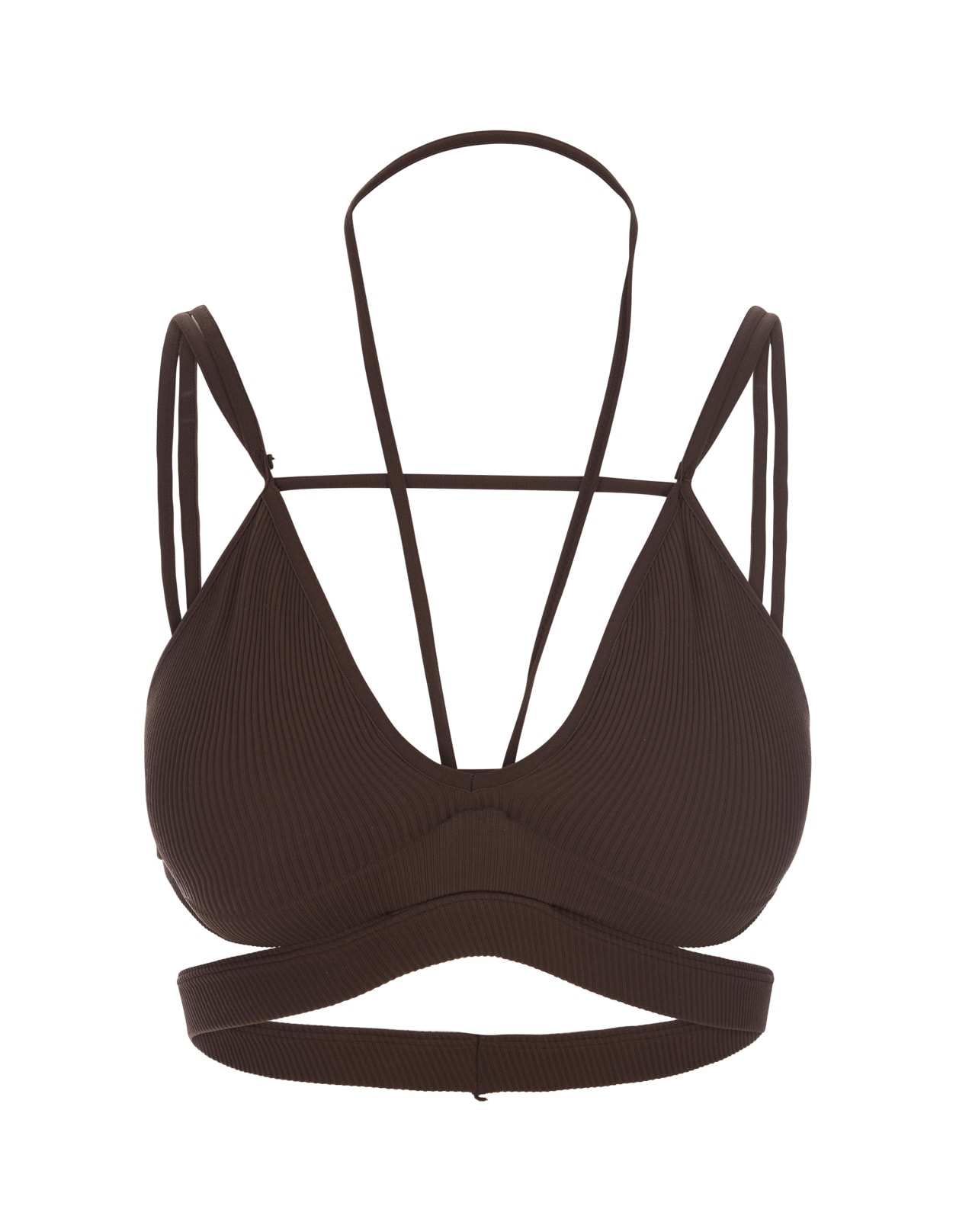 Andreädamo Brown Ribbed Crop Top With Cut-out In Marrone