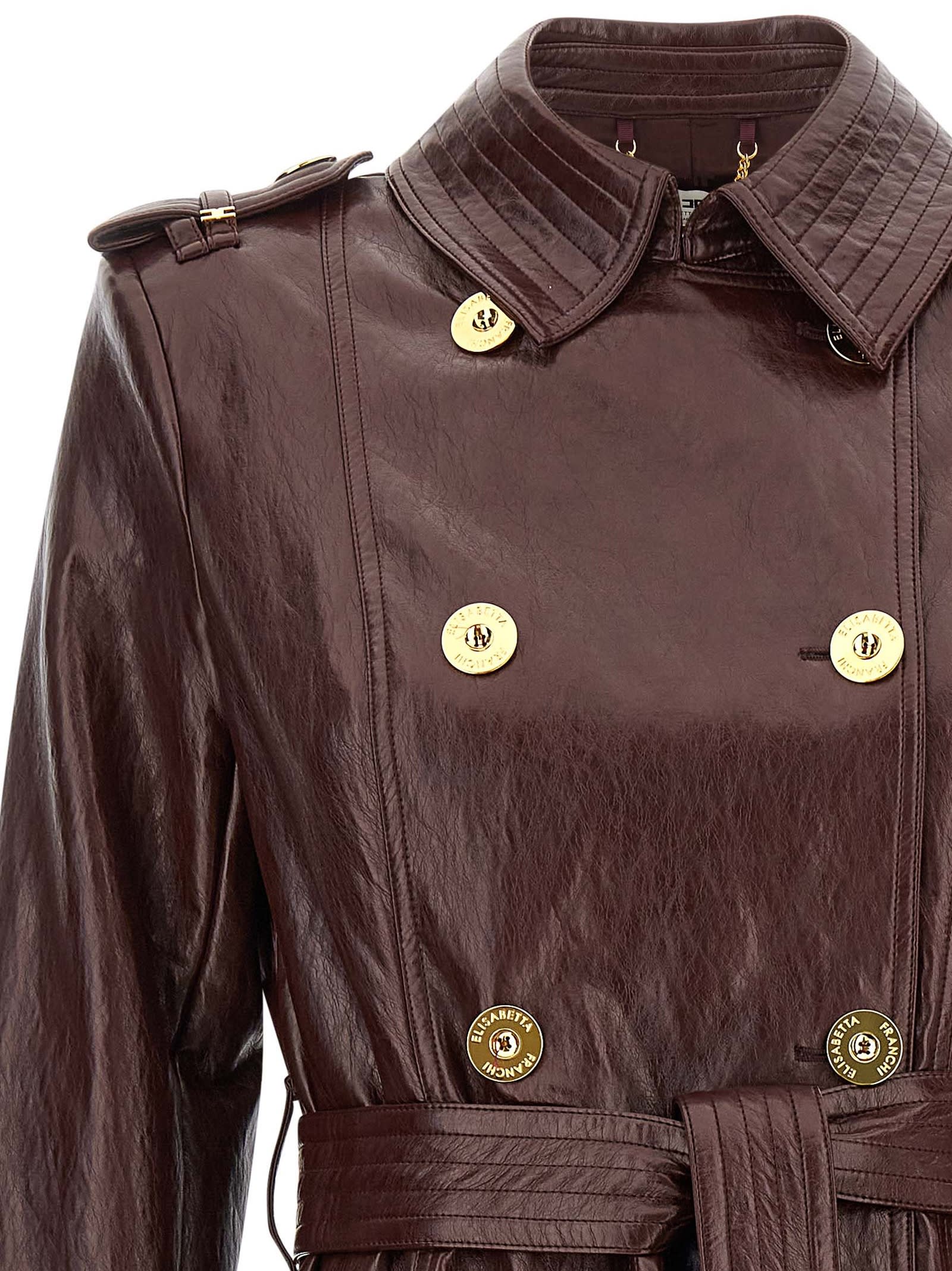 Elisabetta Franchi Craquelé Trench Coat Coats And Trench Coats Bordeaux In Brown
