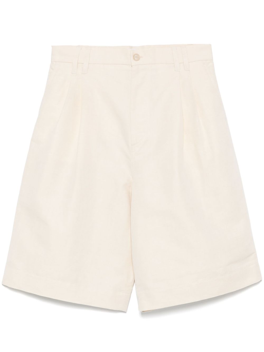 Filippa K Relaxed Pleated Cotton Linen Shorts In White