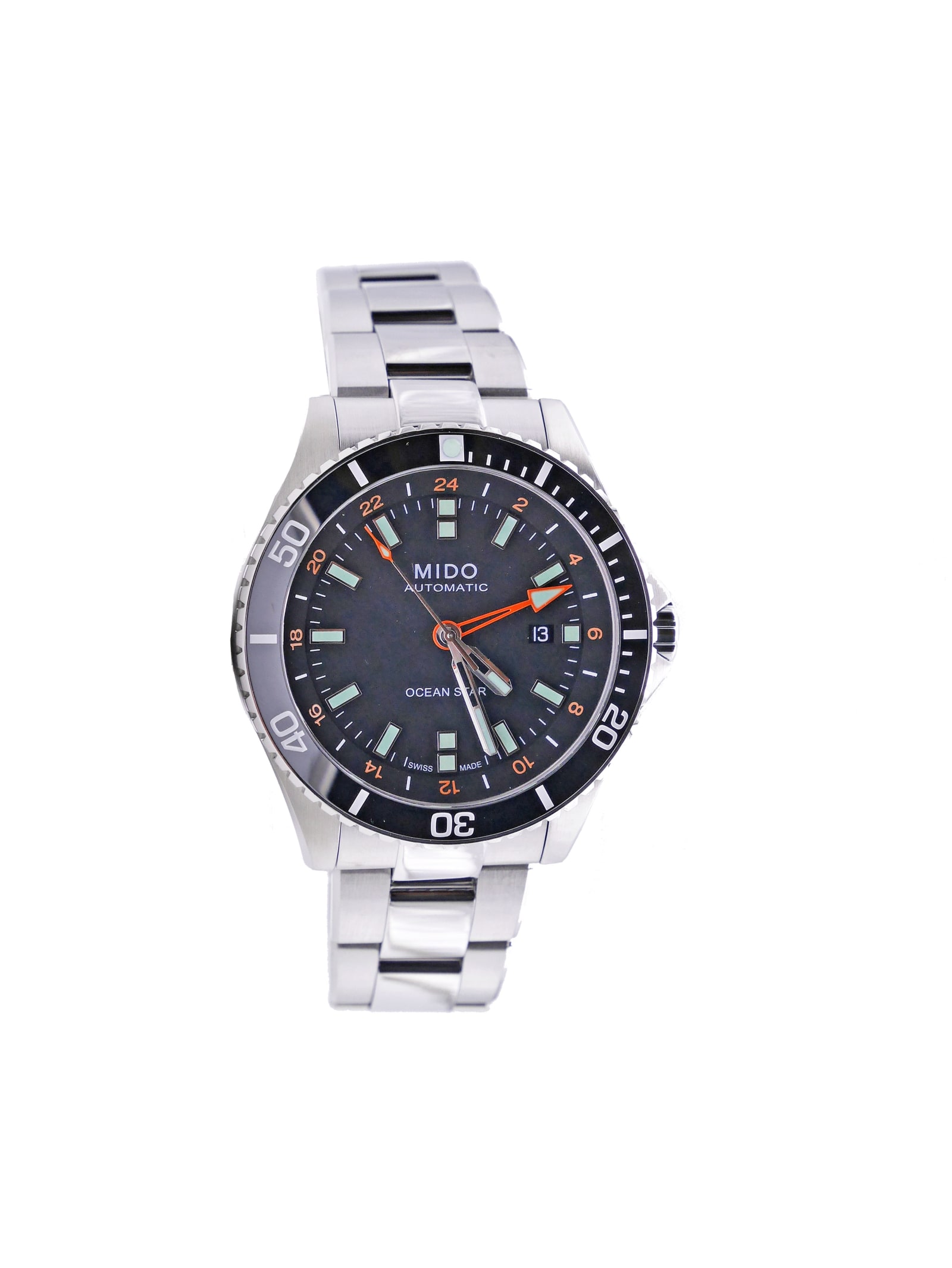MIDO Ocean Star Captain Gmt 44mm Black Dial Ceramic Bezel Steel Bracelet Watches