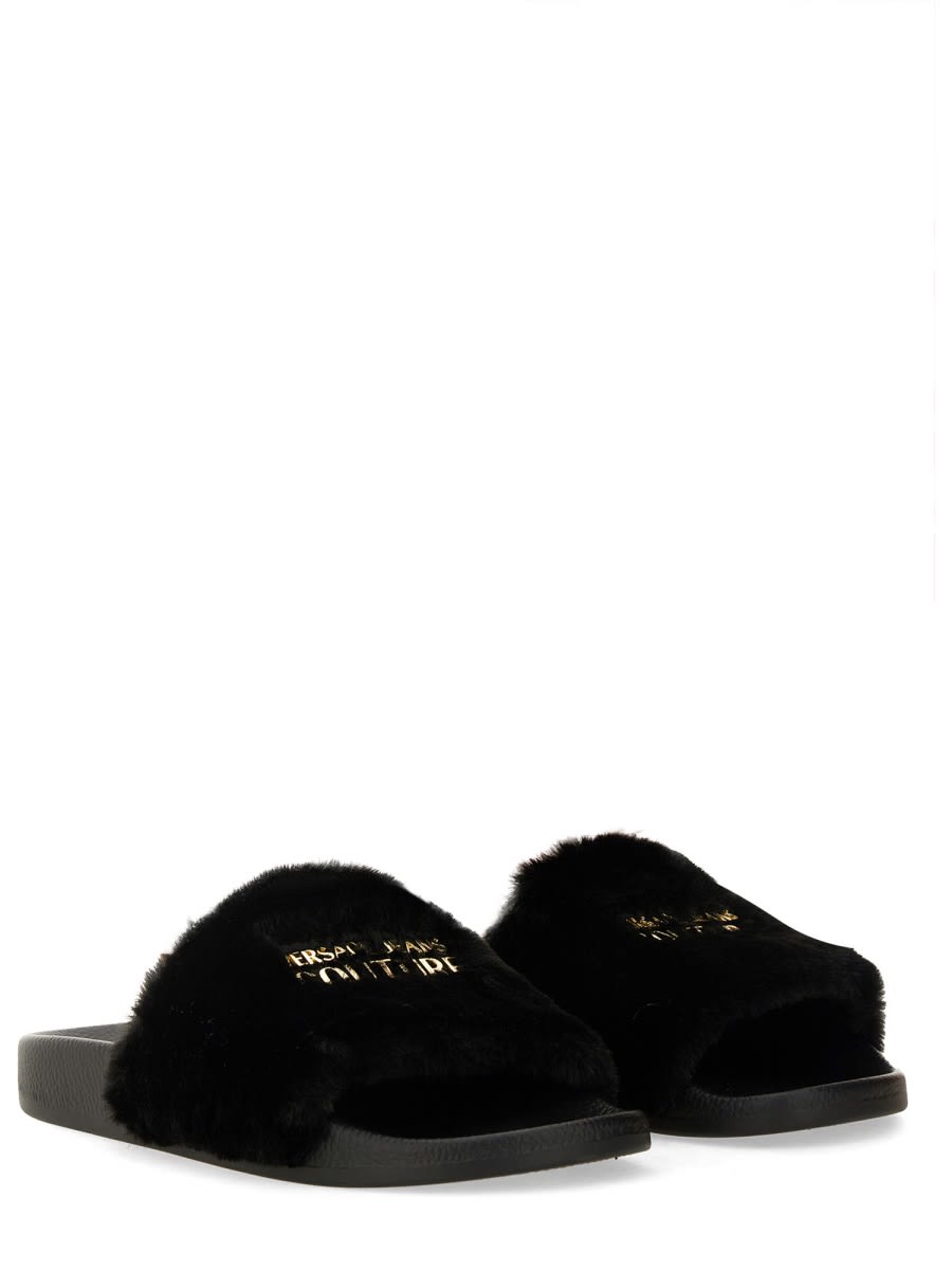 Shop Versace Jeans Couture Slide Sandal With Logo In Black