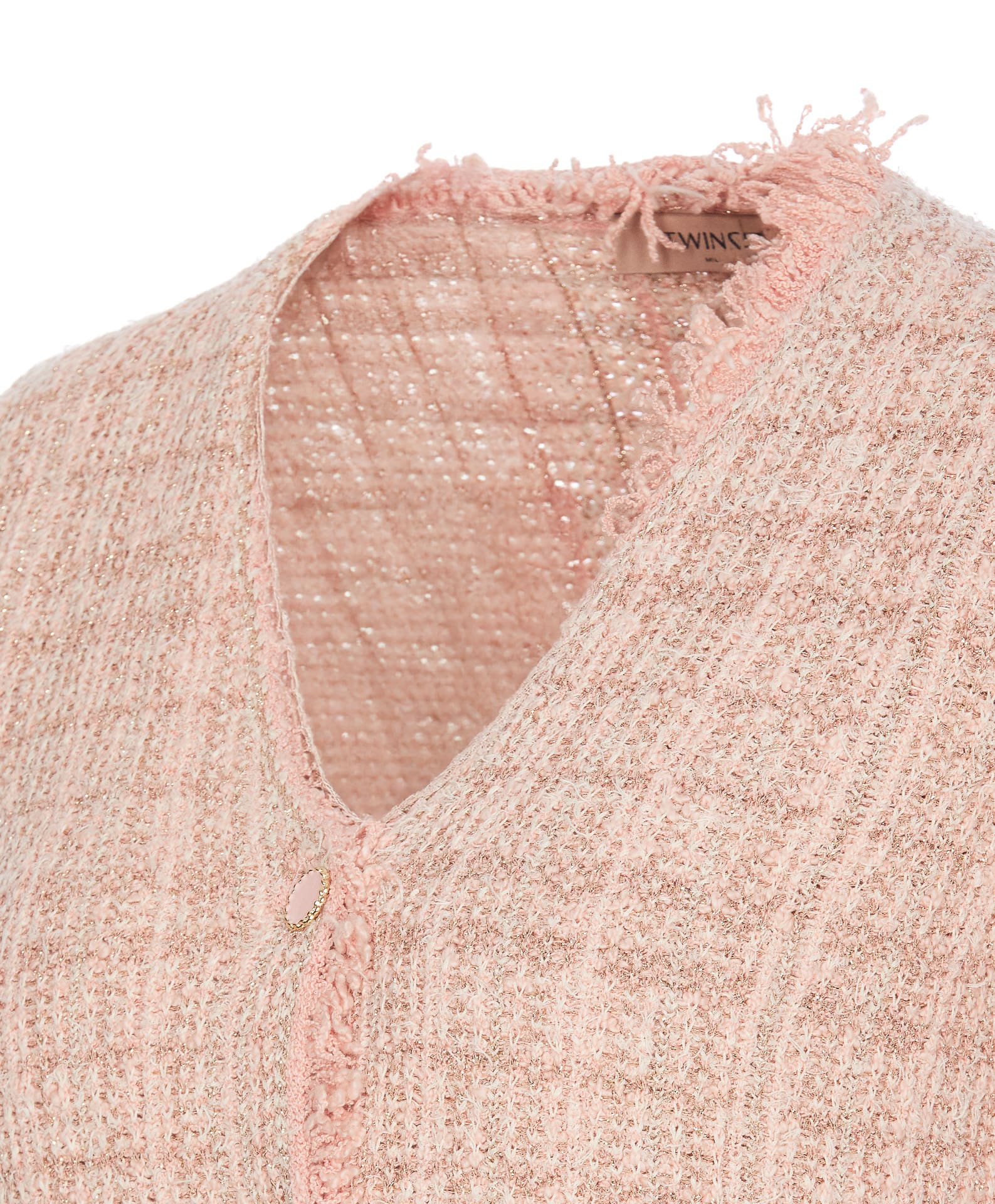 Twinset Jacquard Lurex Knit Jacket In Pink