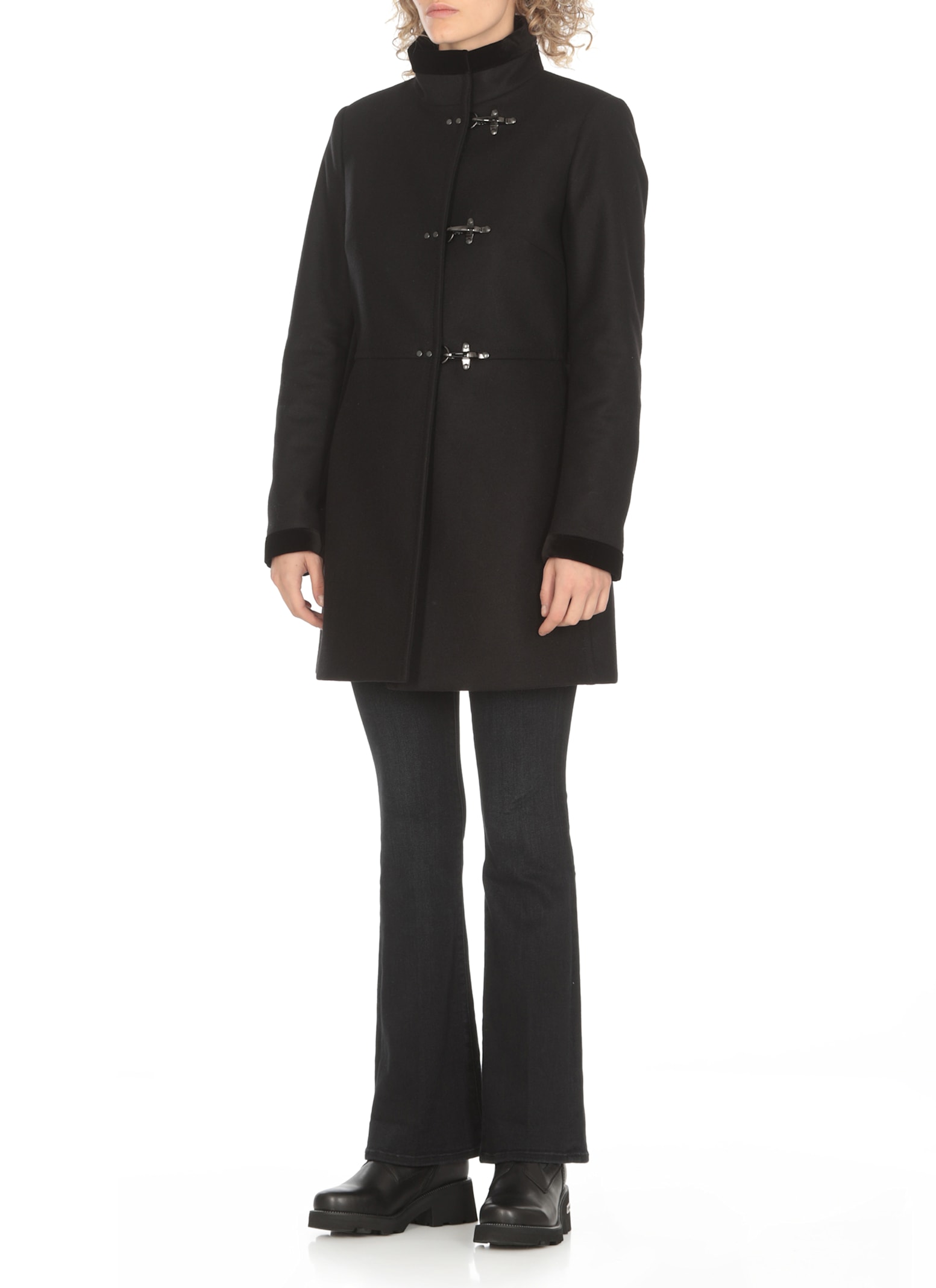 Fay Romantic Coat In Black In Soft Wool Blend Fabric In Black