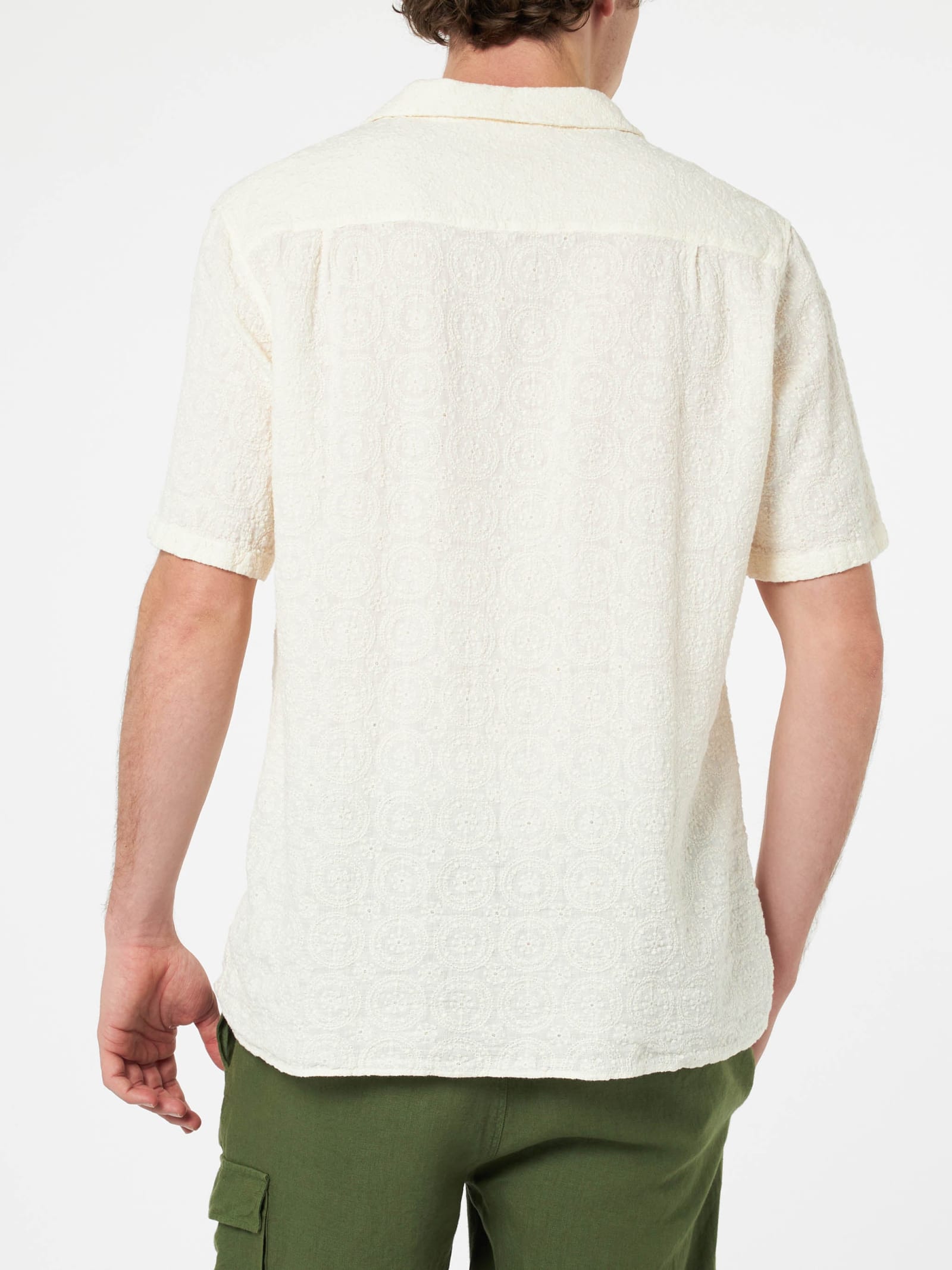 Shop Mc2 Saint Barth Man Linen Shirt Kalea With Flower Embroidery In White