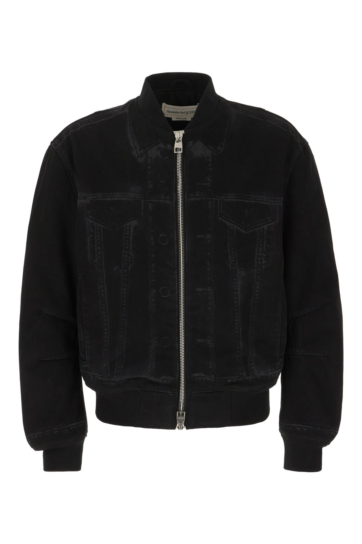 Shop Alexander Mcqueen Black Denim Padded Bomber Jacket