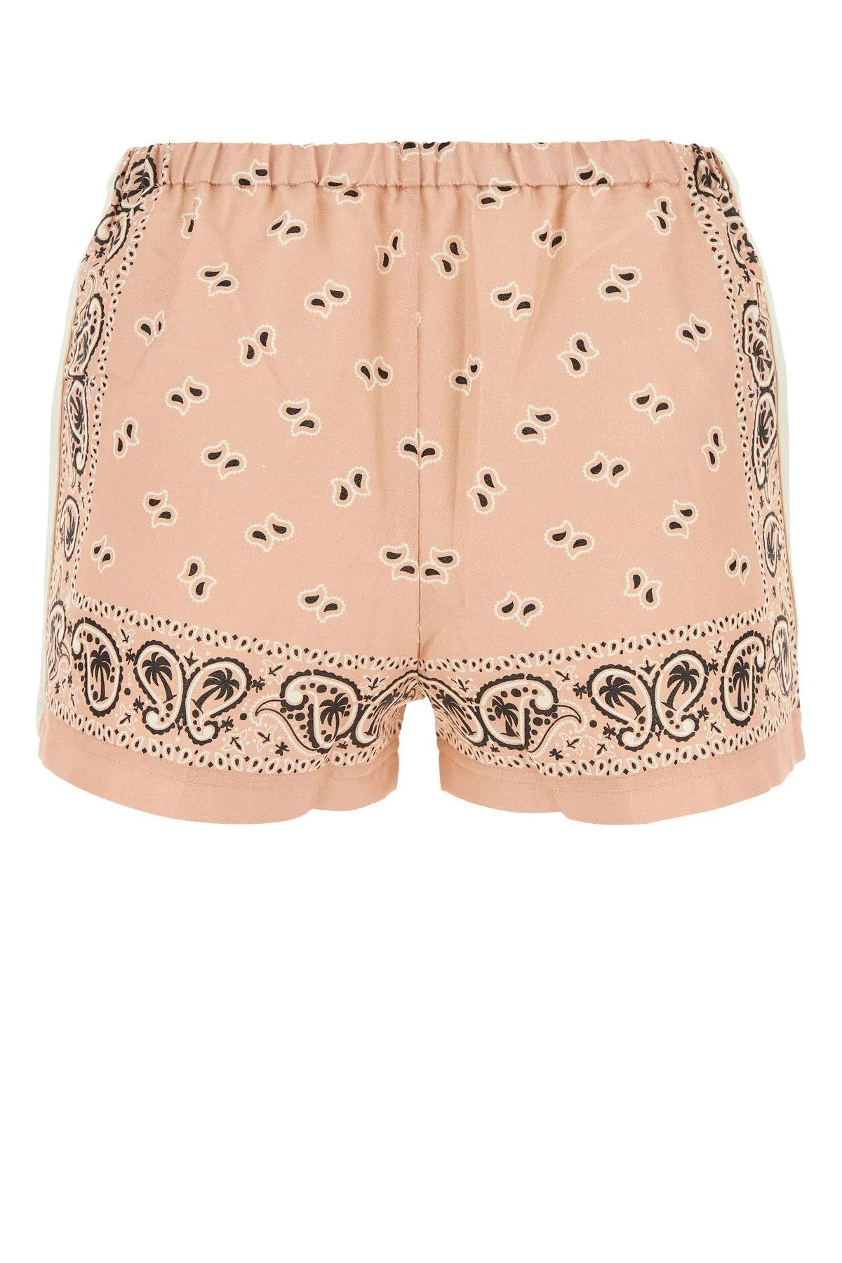 Shop Palm Angels Printed Linen Blend Shorts In Rosa