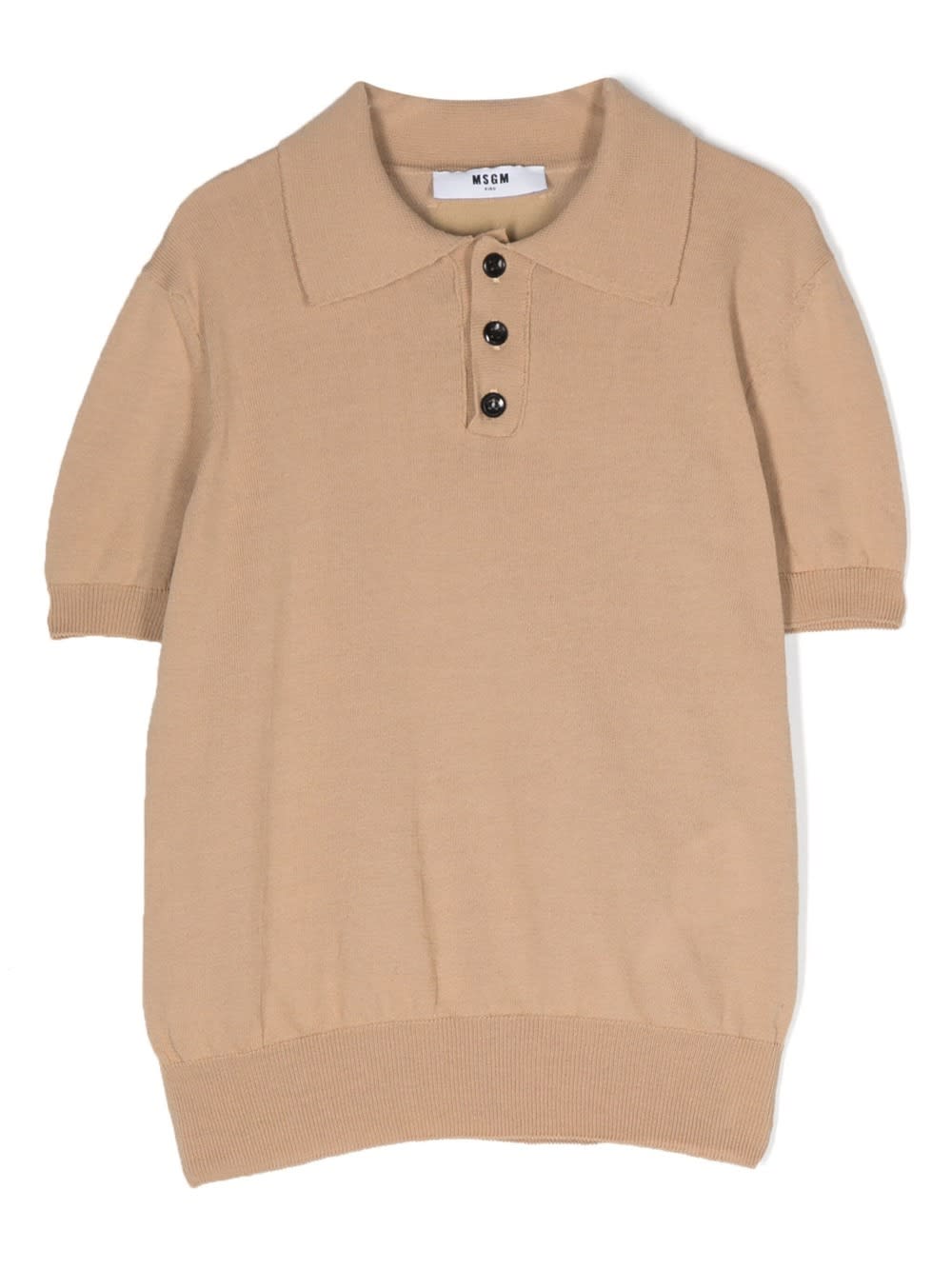 Shop Msgm Beige Polo With Logo Label In Brown