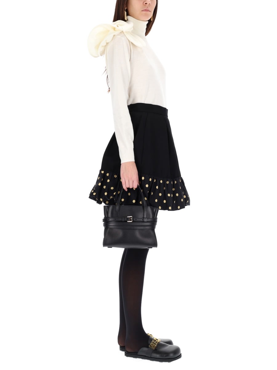 Moschino Midi Skirt With Polka Dots And Ruffles In Black