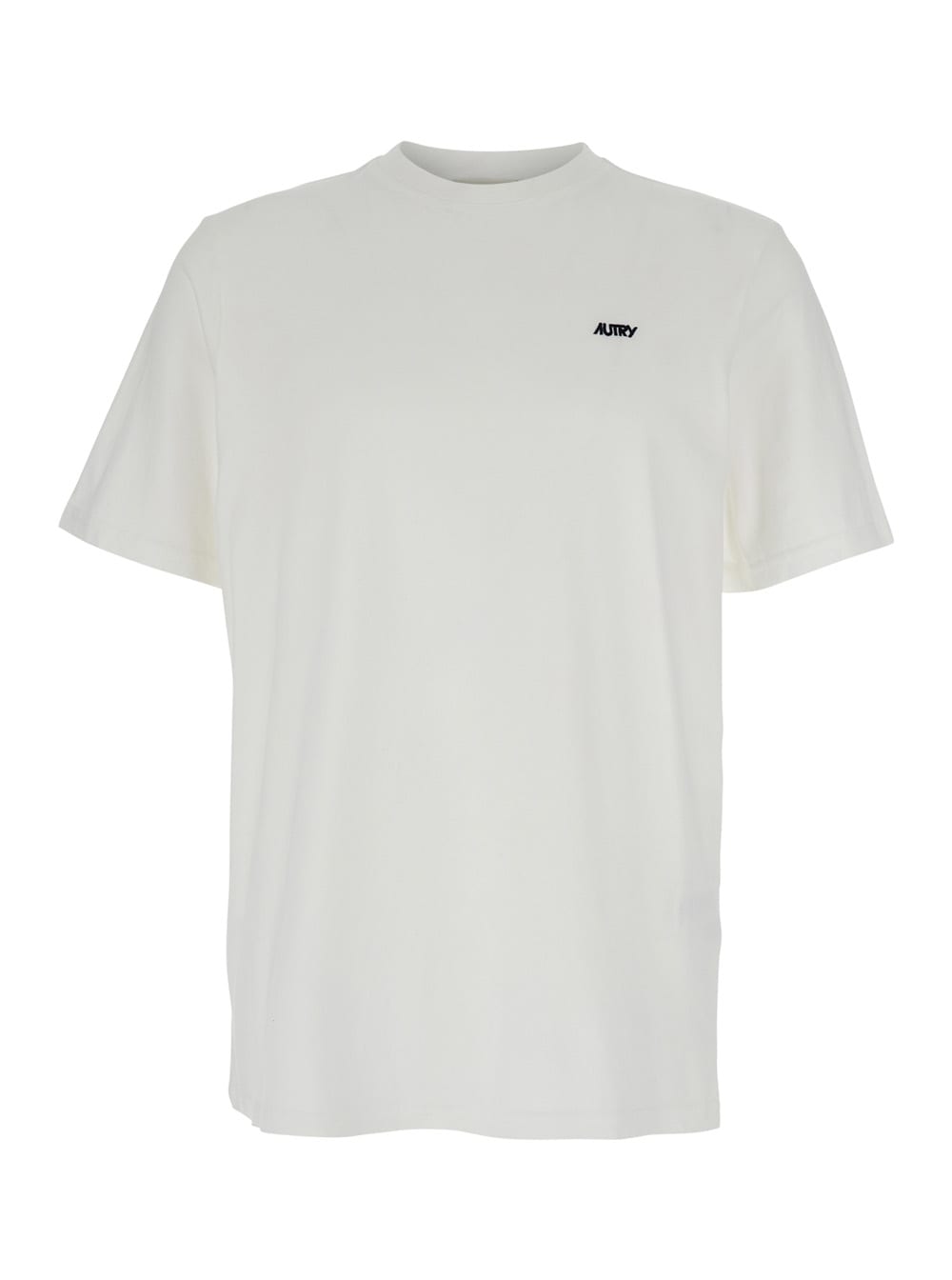 White Round Neck T-shirt With Logo Embroidered On The Front In Cotton Man