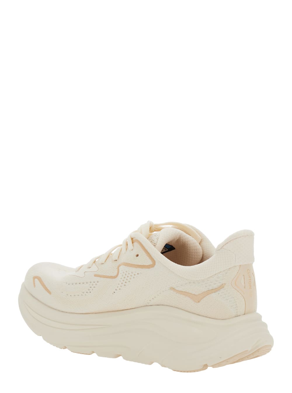 Hoka Clifton 10 White Low Top Sneakers With Oversize Sole And Logo Lettering On The Side In Tehc Fabric U In Beige