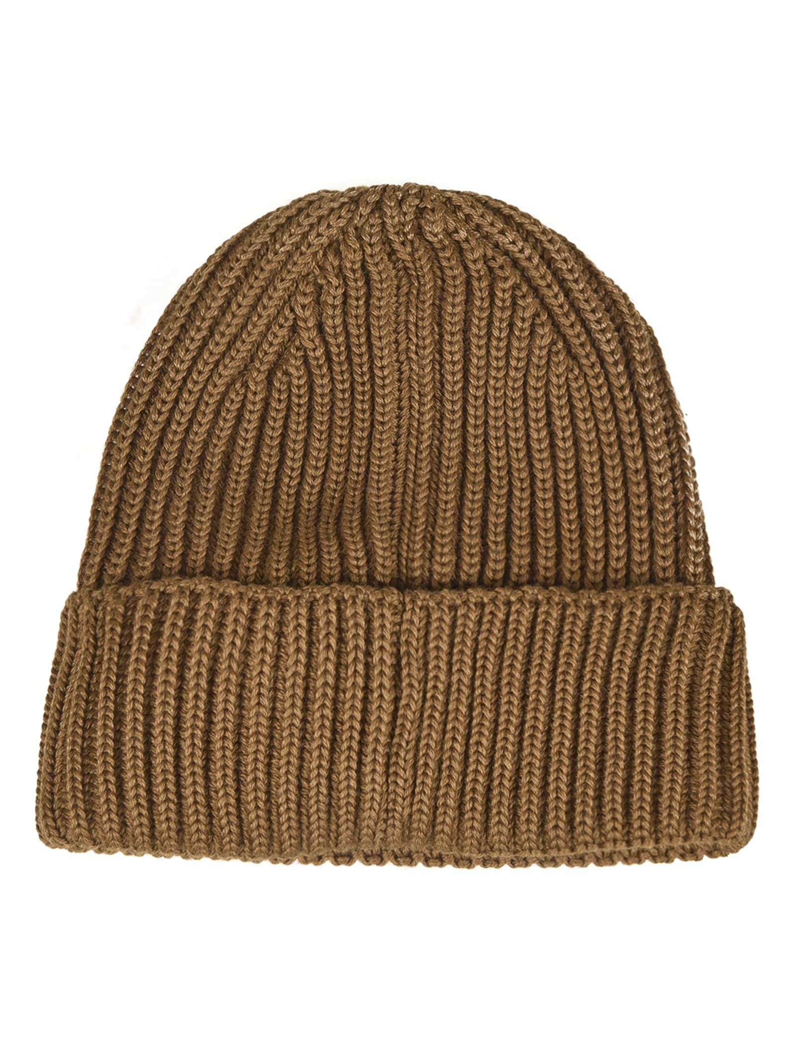 Shop C.p. Company Logo Ribbed Beanie In Toffee