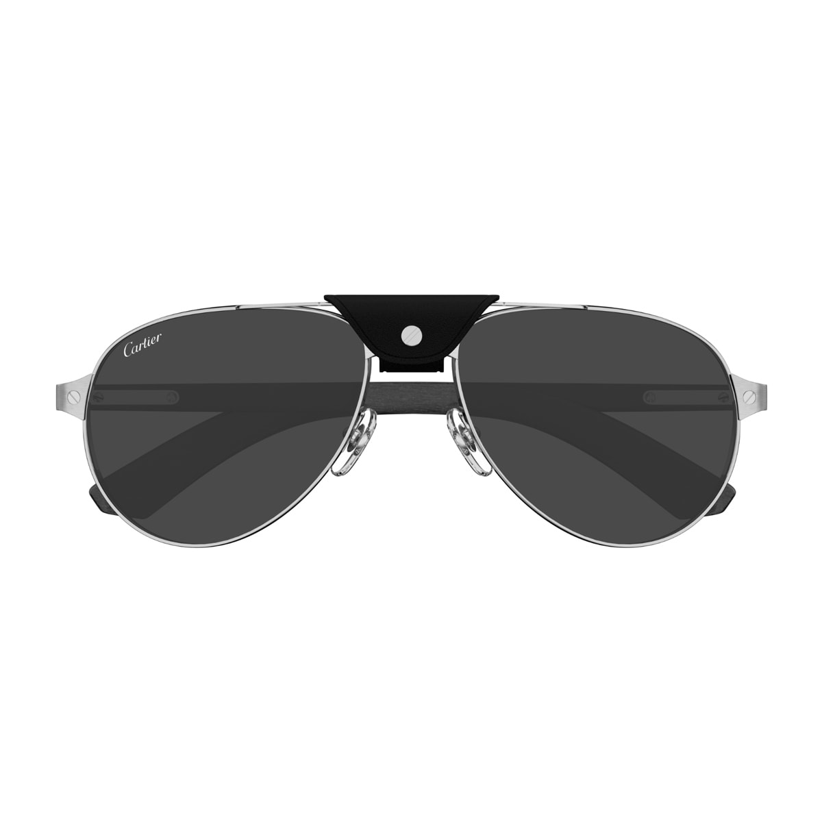 Shop Cartier Ct0495s Santos De  003 Silver Black Smoke Sunglasses In Argento