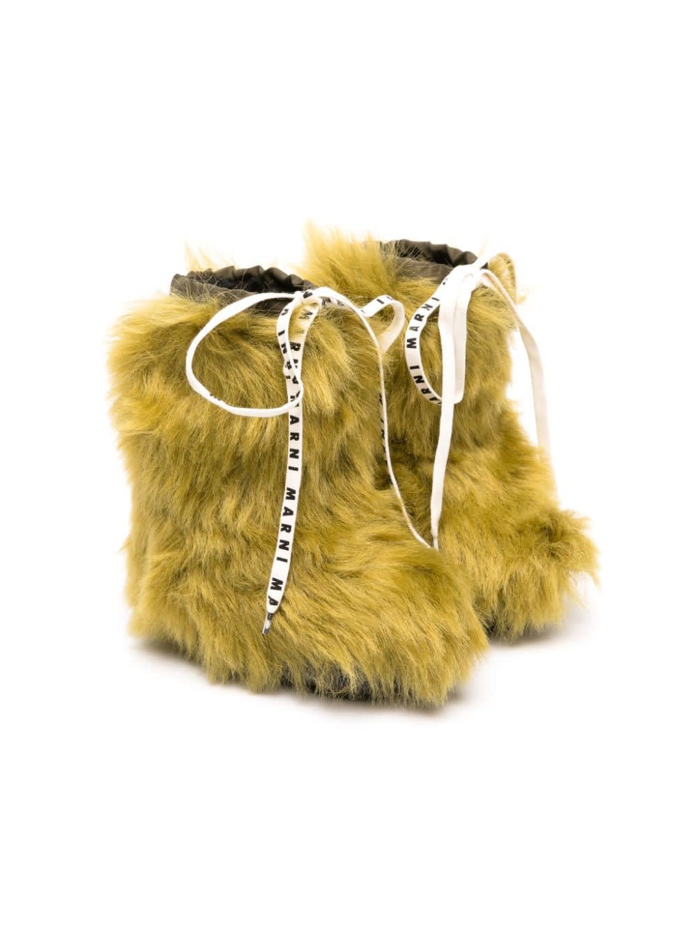 Marni Faux-fur Knee-length Boots In Green