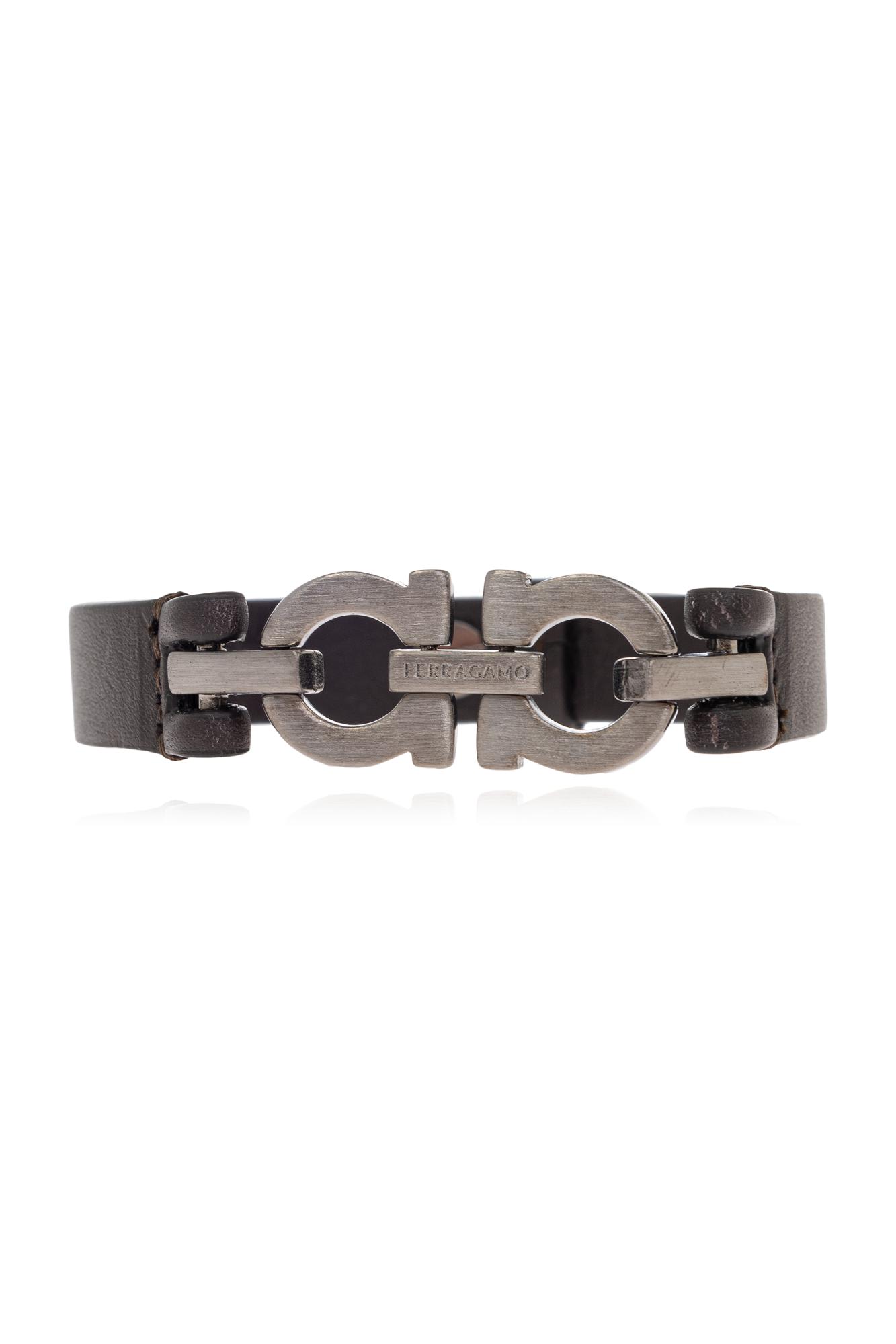 Ferragamo Gancini Leather Bracelet In Brown