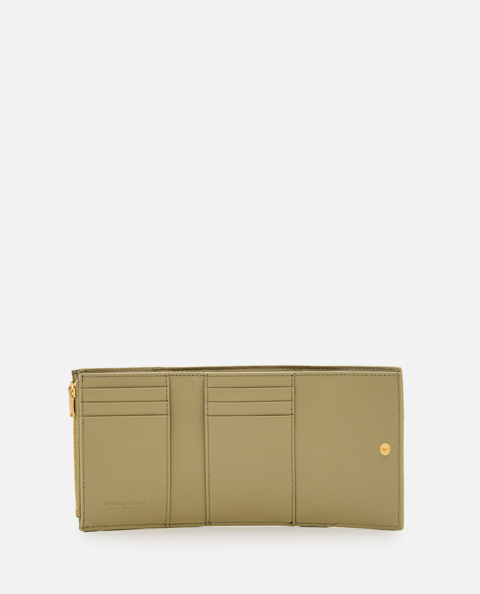 Shop Bottega Veneta Tri-fold Leather Wallet In Beige