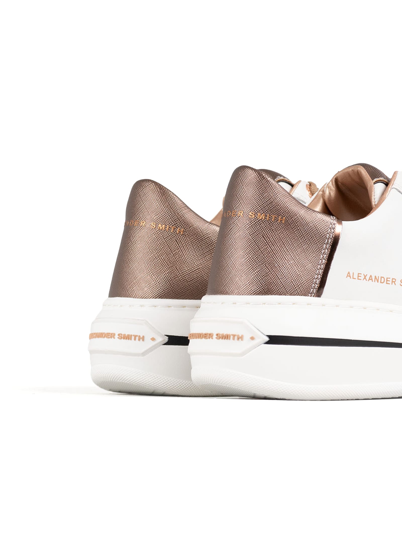 Shop Alexander Smith Lancaster Sneaker In White Bronze Leather In Bianco Bronzo