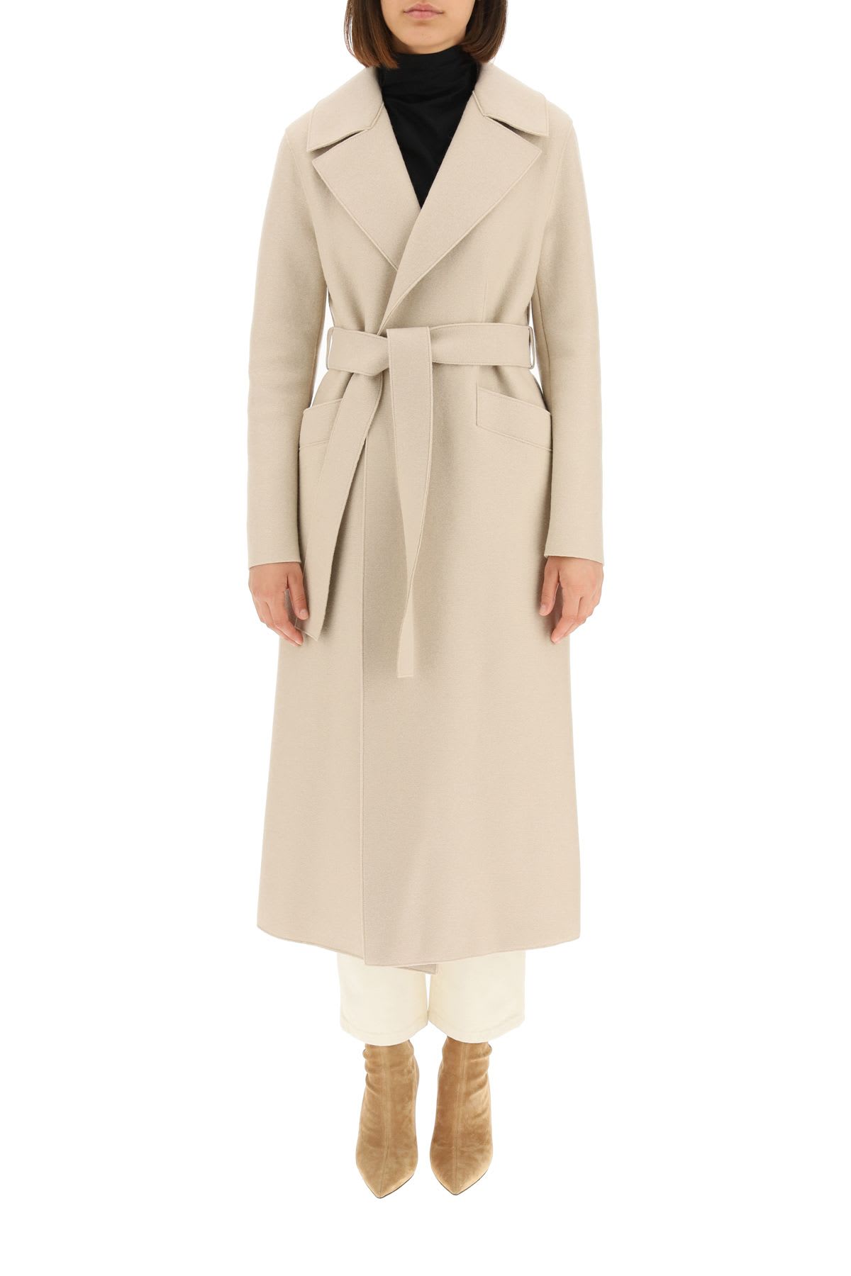 Shop Harris Wharf London Long Coat In Pressed Wool In Neutrals