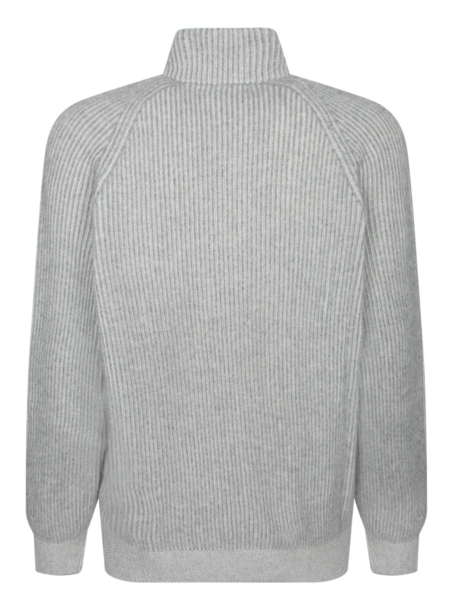 Brunello Cucinelli Ribbed Cashmere Funnel-neck Sweater With Raglan Sleeves In Gray