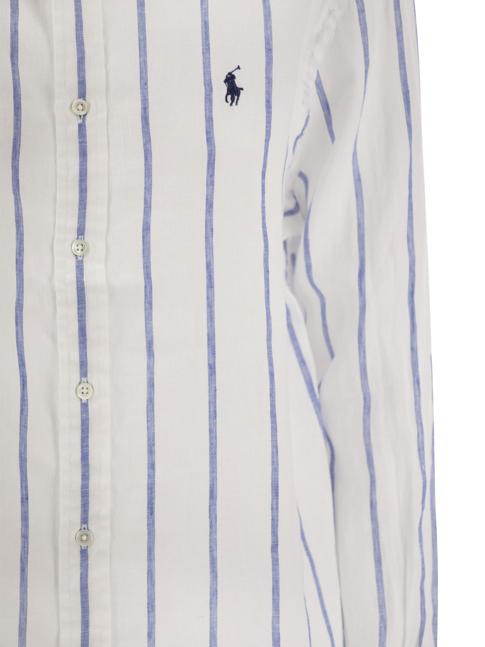 Shop Polo Ralph Lauren Relaxed-fit Linen Striped Shirt In White/blue