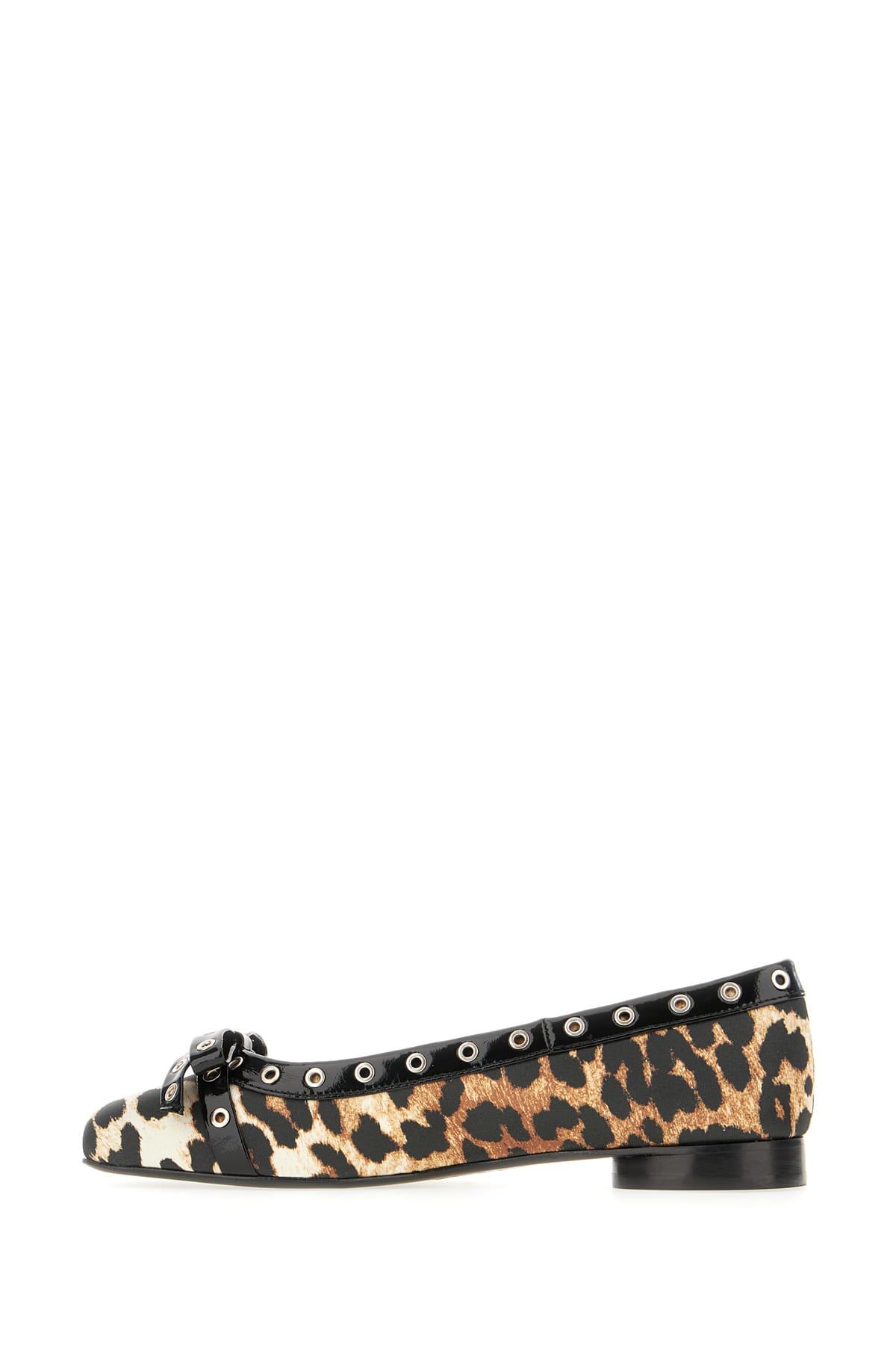 Ganni Multicolor Ballet Flats With Eyelets And All-over Leopard Print