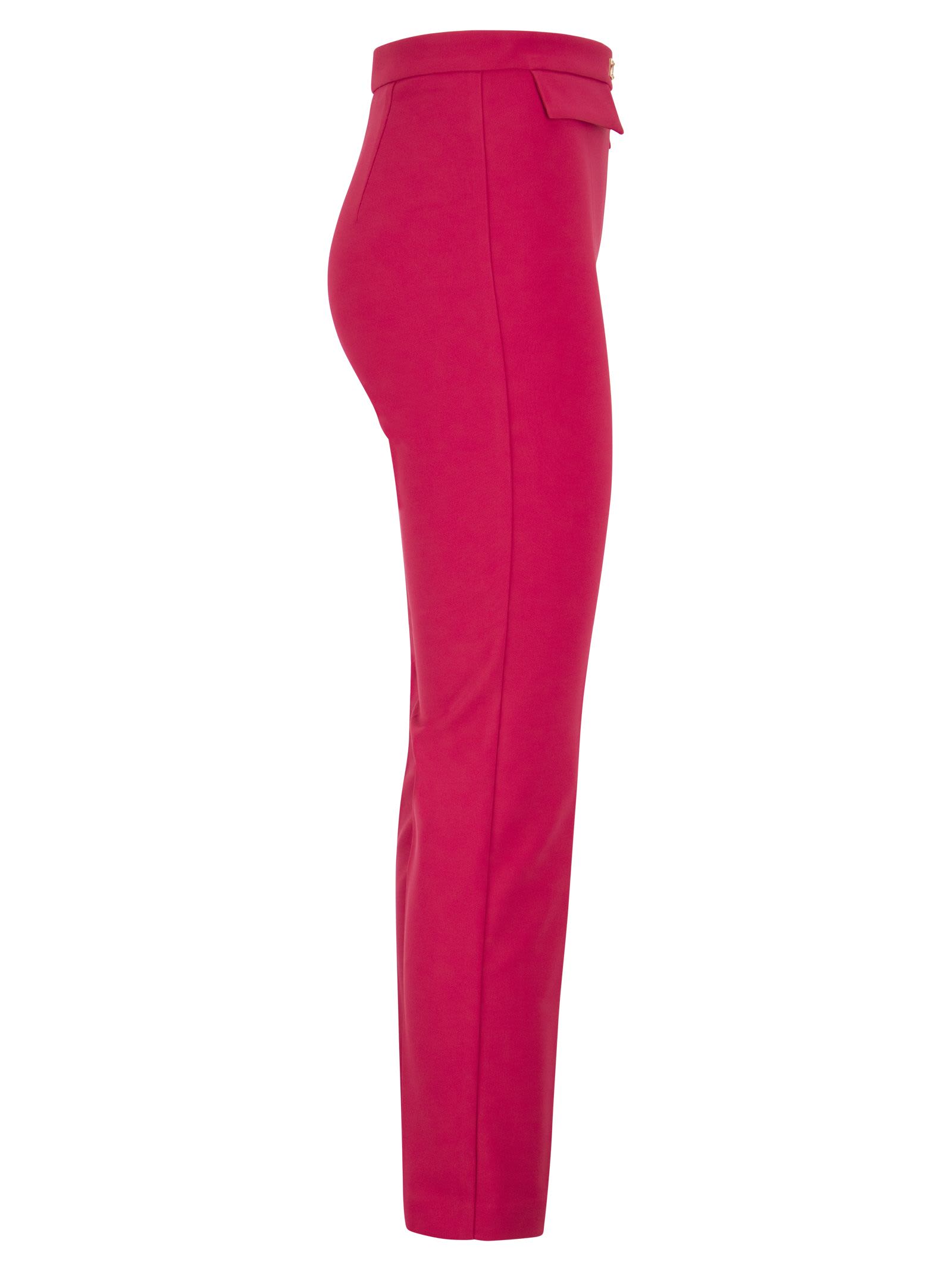 Shop Elisabetta Franchi Trousers In Double Tapered Stretch Crepe In Fuxia