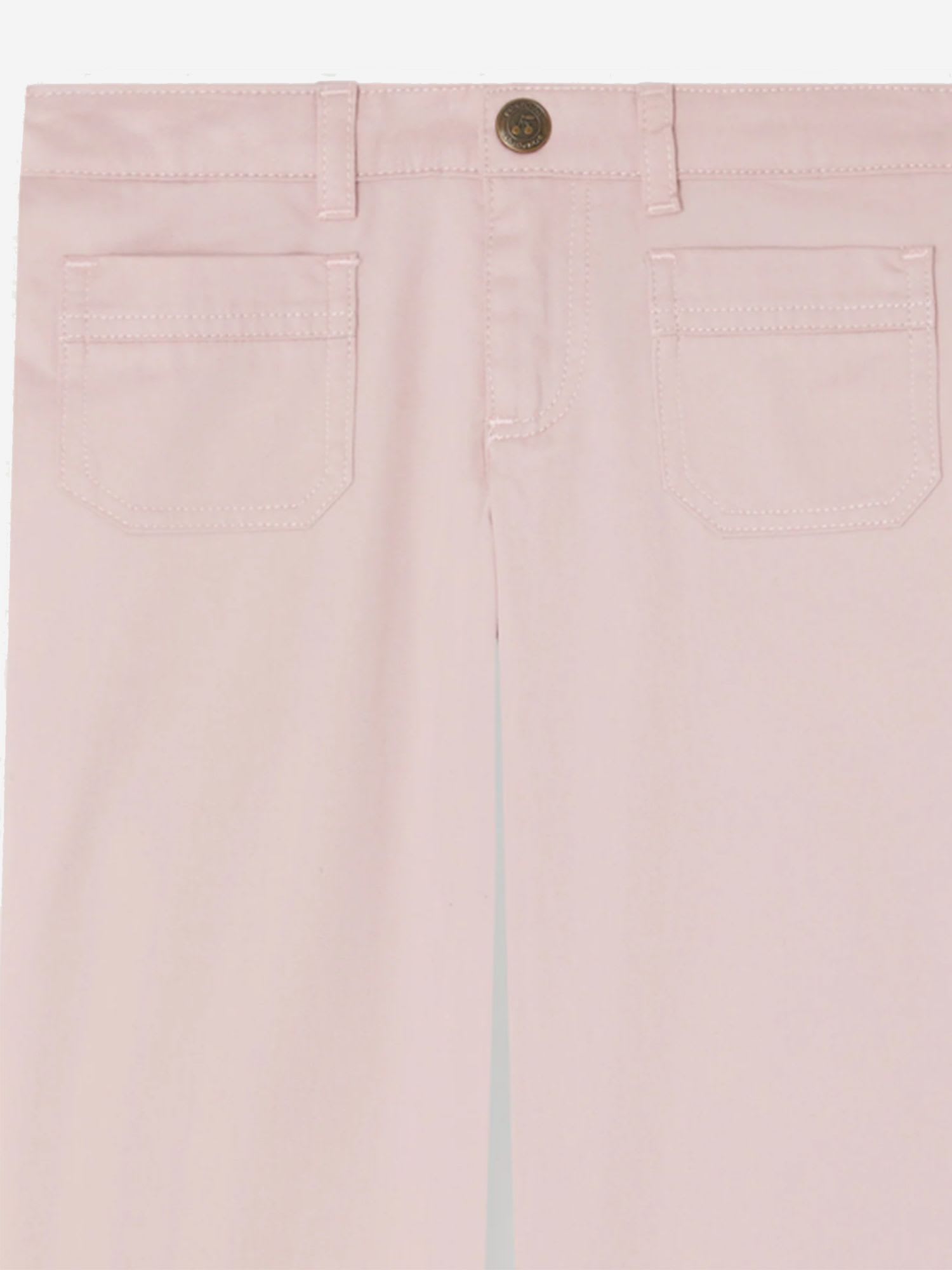 Shop Bonpoint Cotton Denim Pants With Logo In Rosa