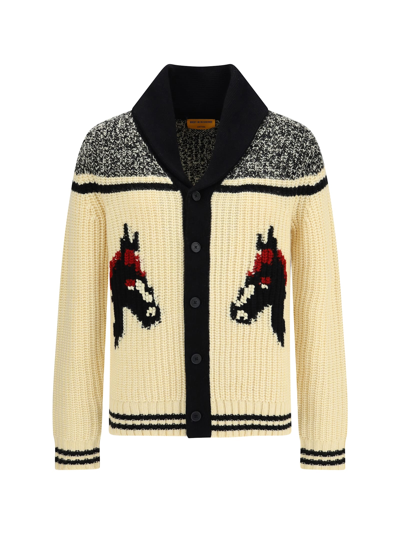 Guest In Residence Rodeo Shawl-collar Intarsia-knit Wool And Cashmere-blend Cardigan In Black