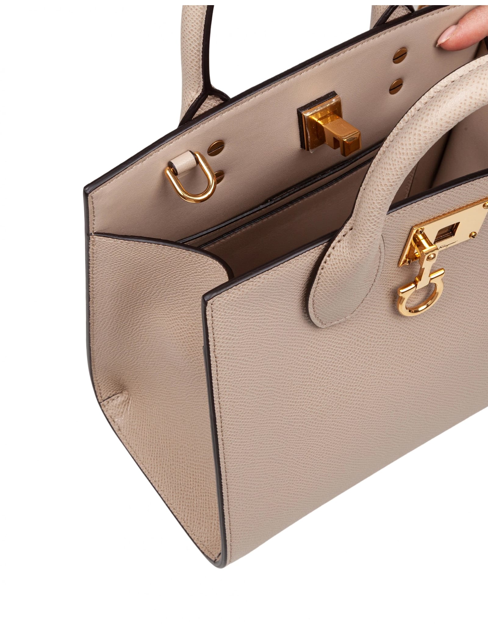 Ferragamo Studio Box Bag In Hammered Leather Daino Color In Brown
