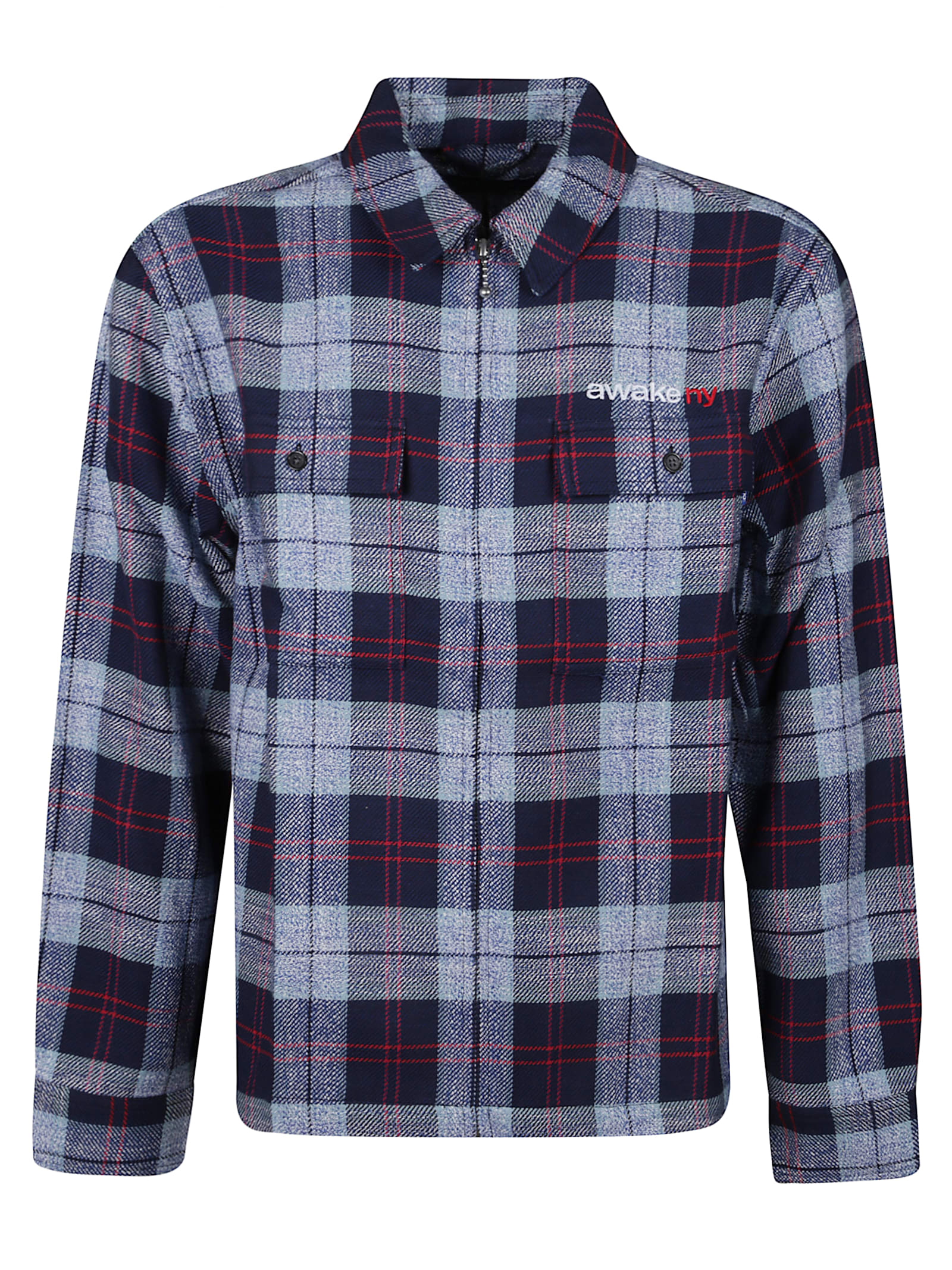 Awake Ny Overshirt Flannel Zip Shirt In Blue