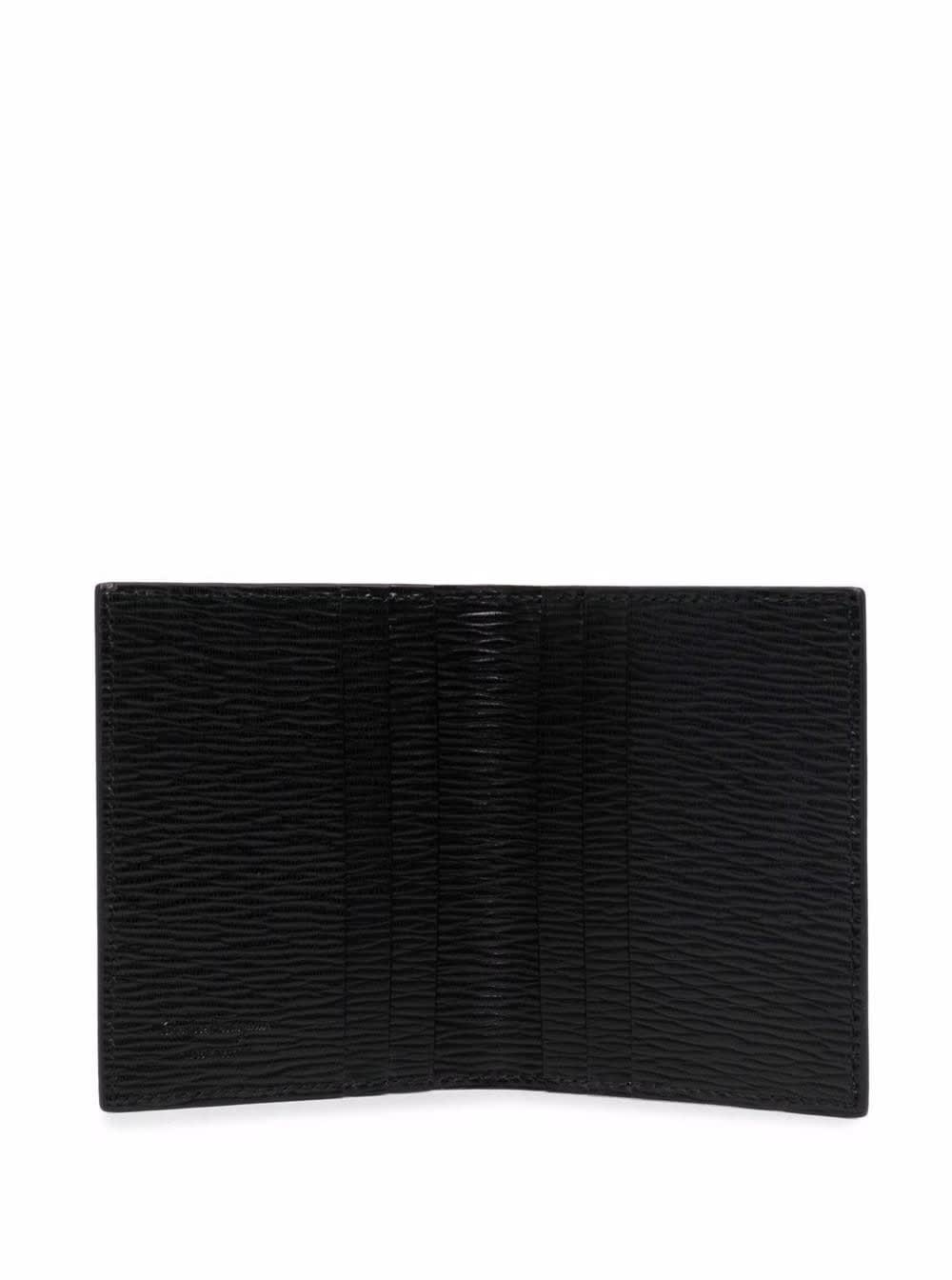 Shop Ferragamo Black Cardholder With Gold-tone Gancini Logo In Calf Leather Man