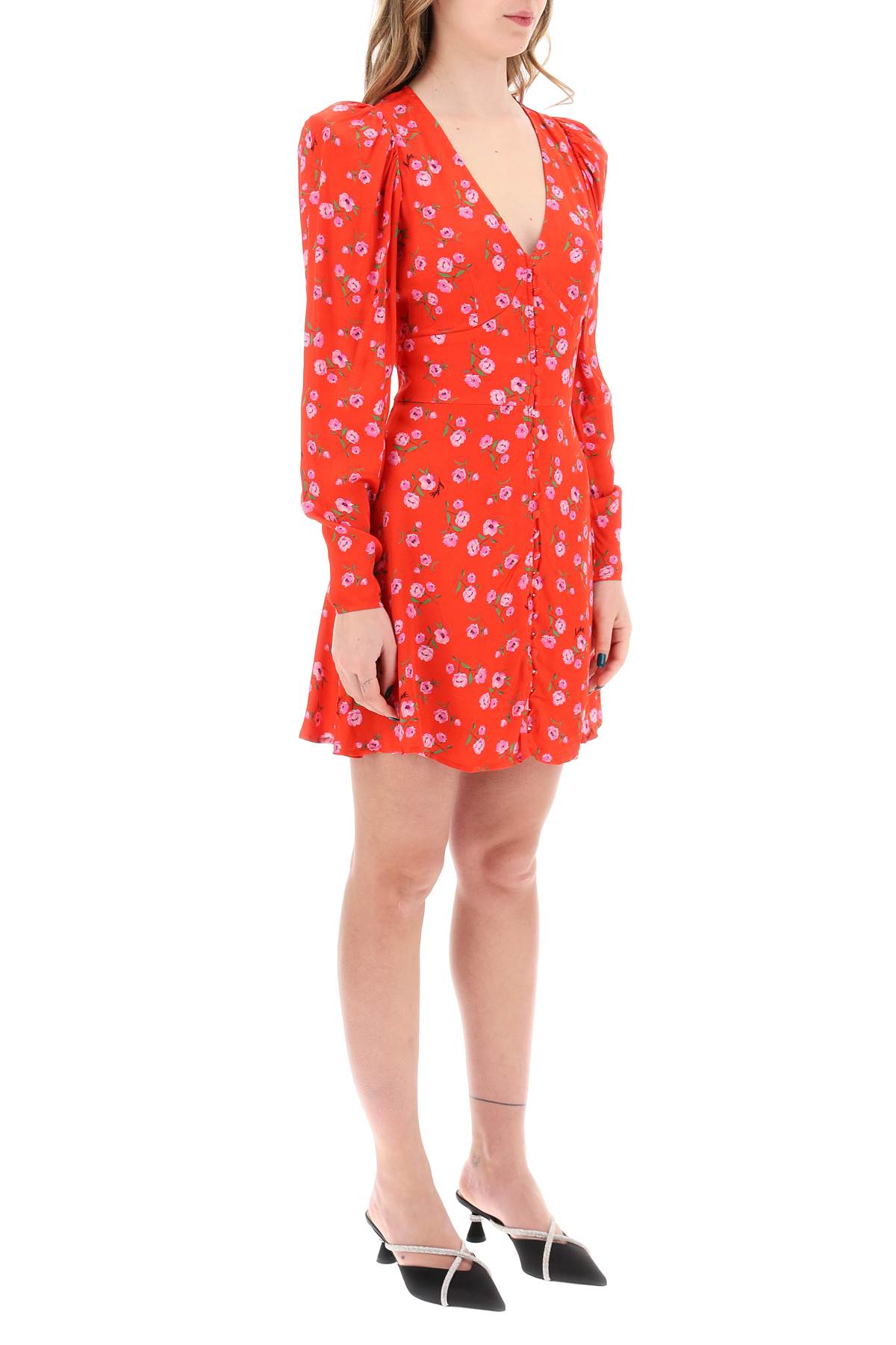 Shop Rotate Birger Christensen Floral Printed Satin Mini Dress In Wildeve Cluster High Risk Red Comb (red)