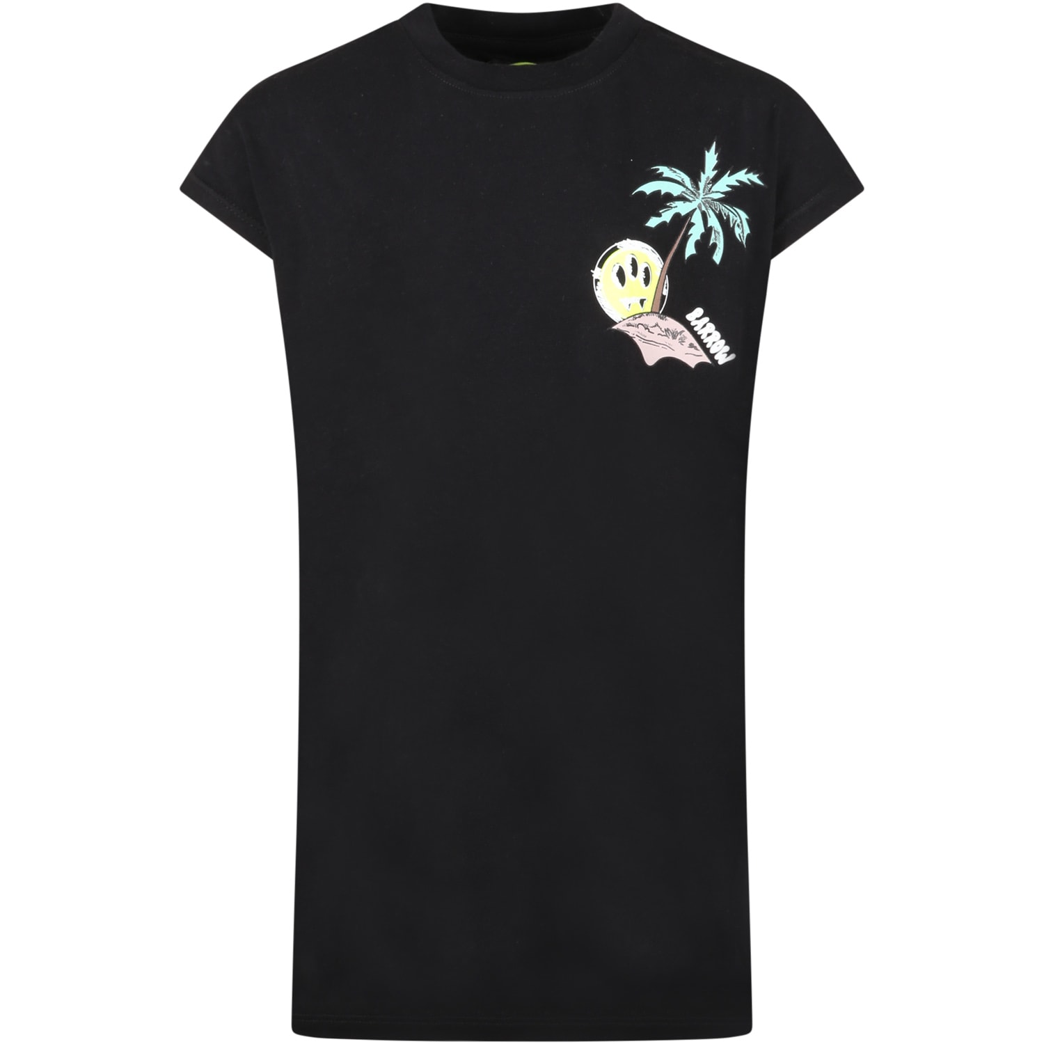 Shop Barrow Black Dress For Girl With Flowers And Logo