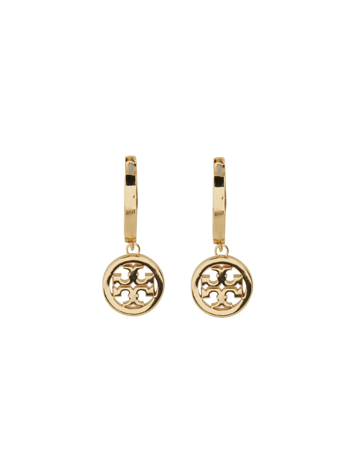 Tory Burch 'miller' Gold-colored Hoop Earrings With Crystals In Gold