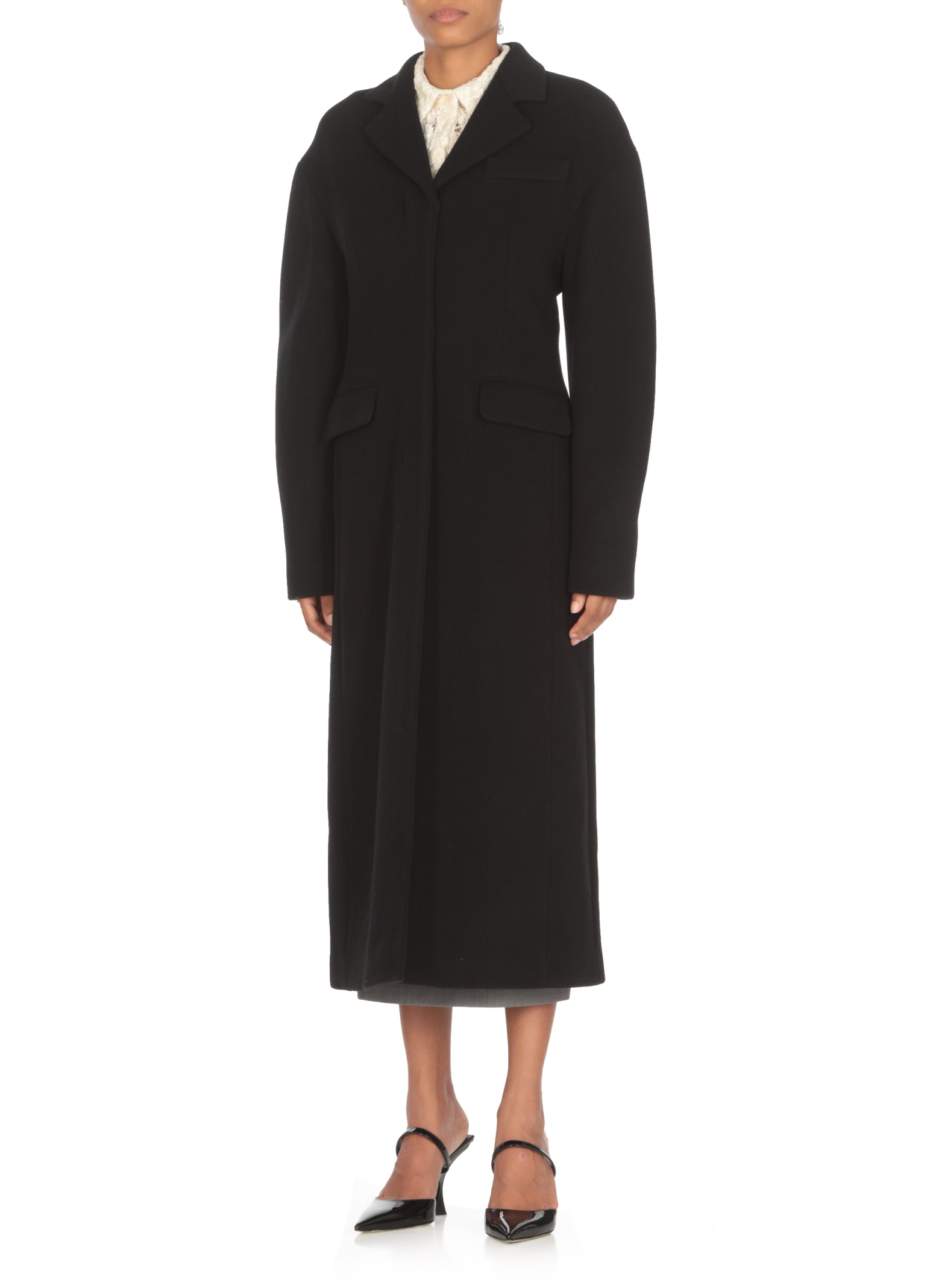 Shop Msgm Wool Coat In Black