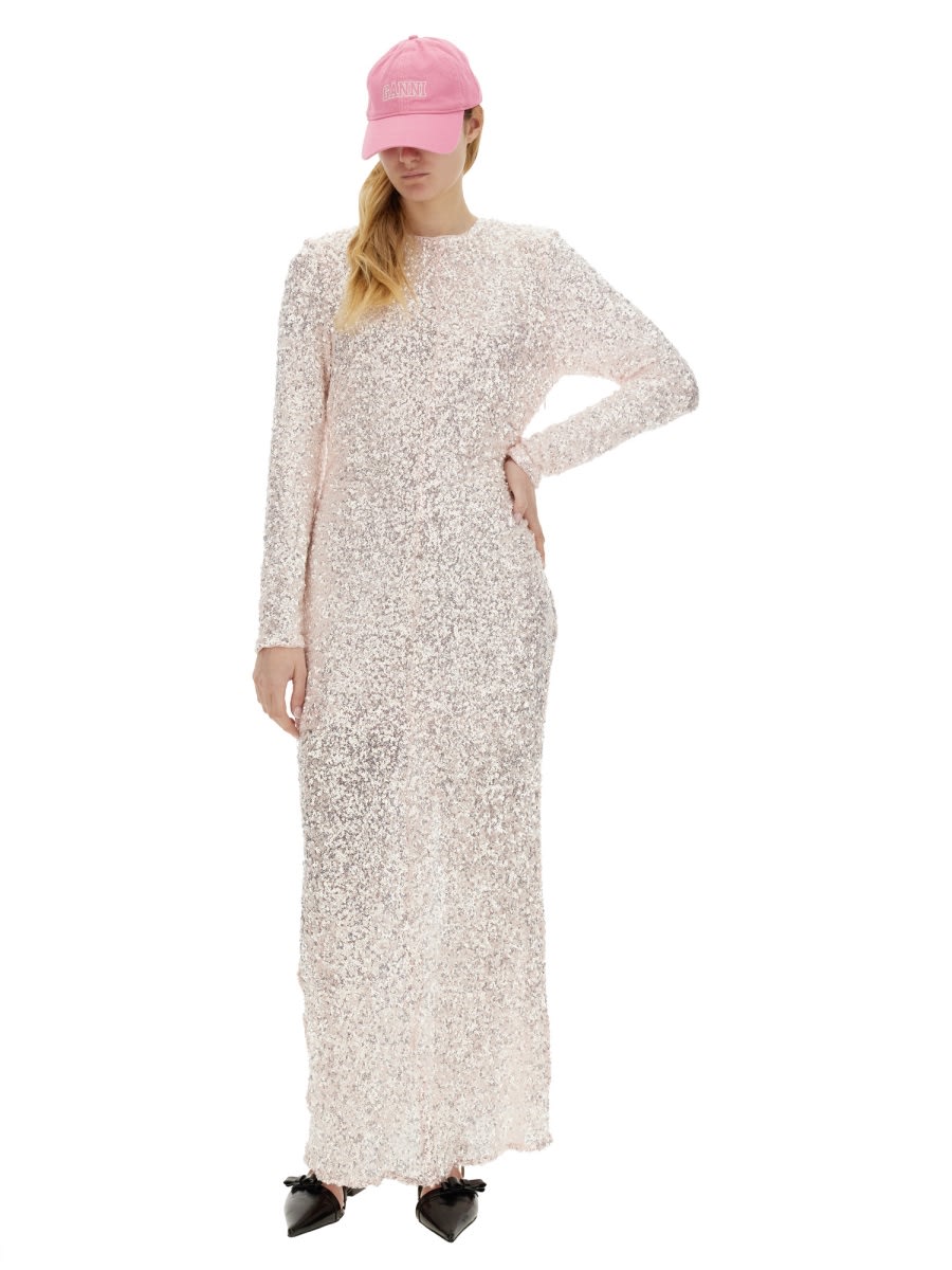 Shop Ganni Sequined Maxi Dress In White