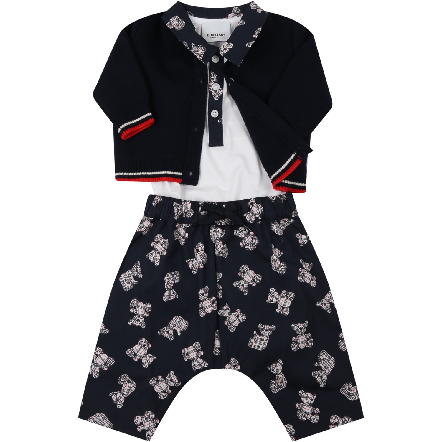Burberry Multicolor Set For Baby Boy With Teddy Bear