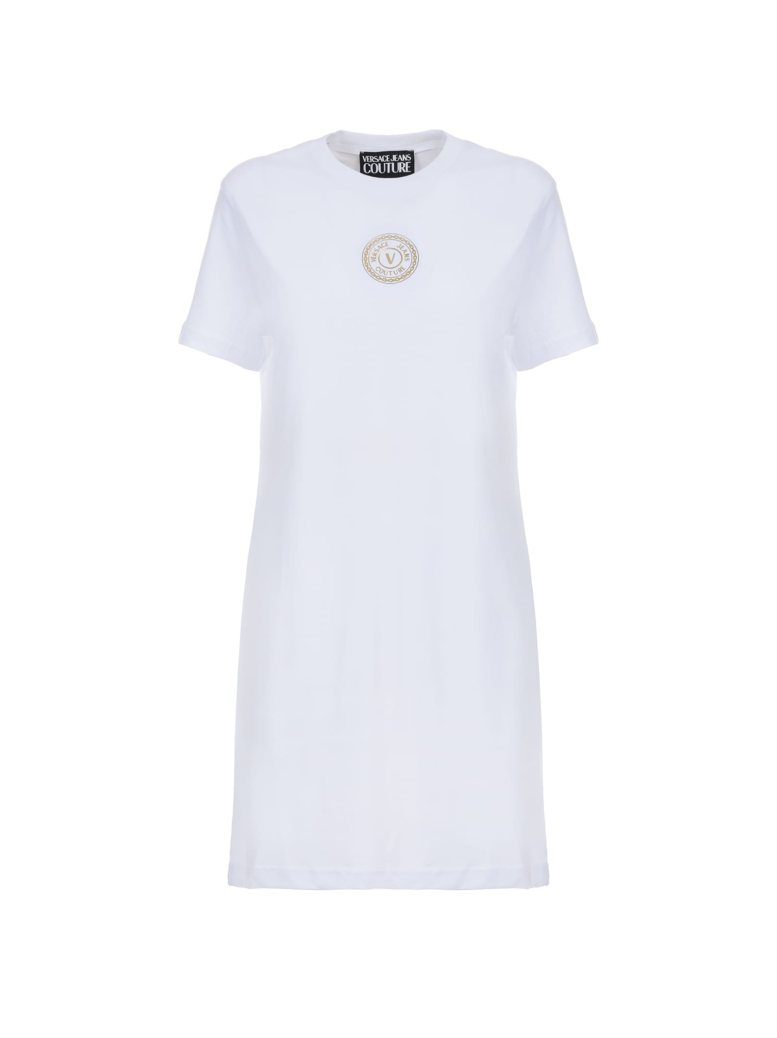 Versace Jeans Couture White Dress With Gold Emblem Logo