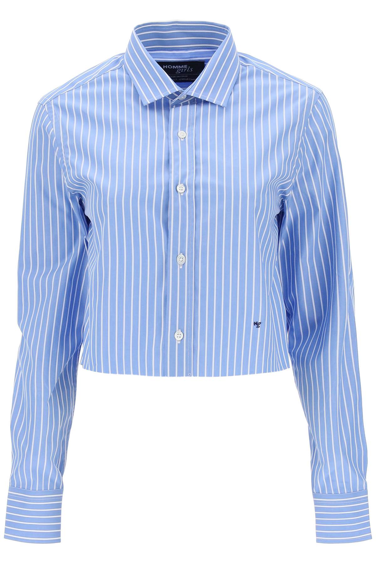 Shop Hommegirls Cropped Striped Poplin Shirt In Blue White (blue)