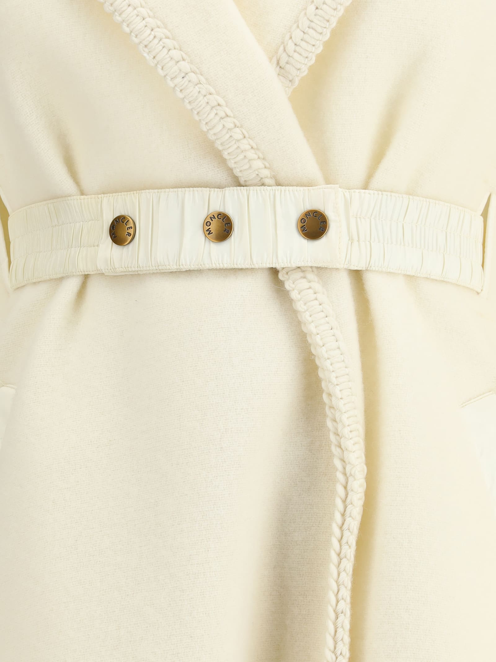Moncler Belted Fringed Virgin Wool Cape In Neutral