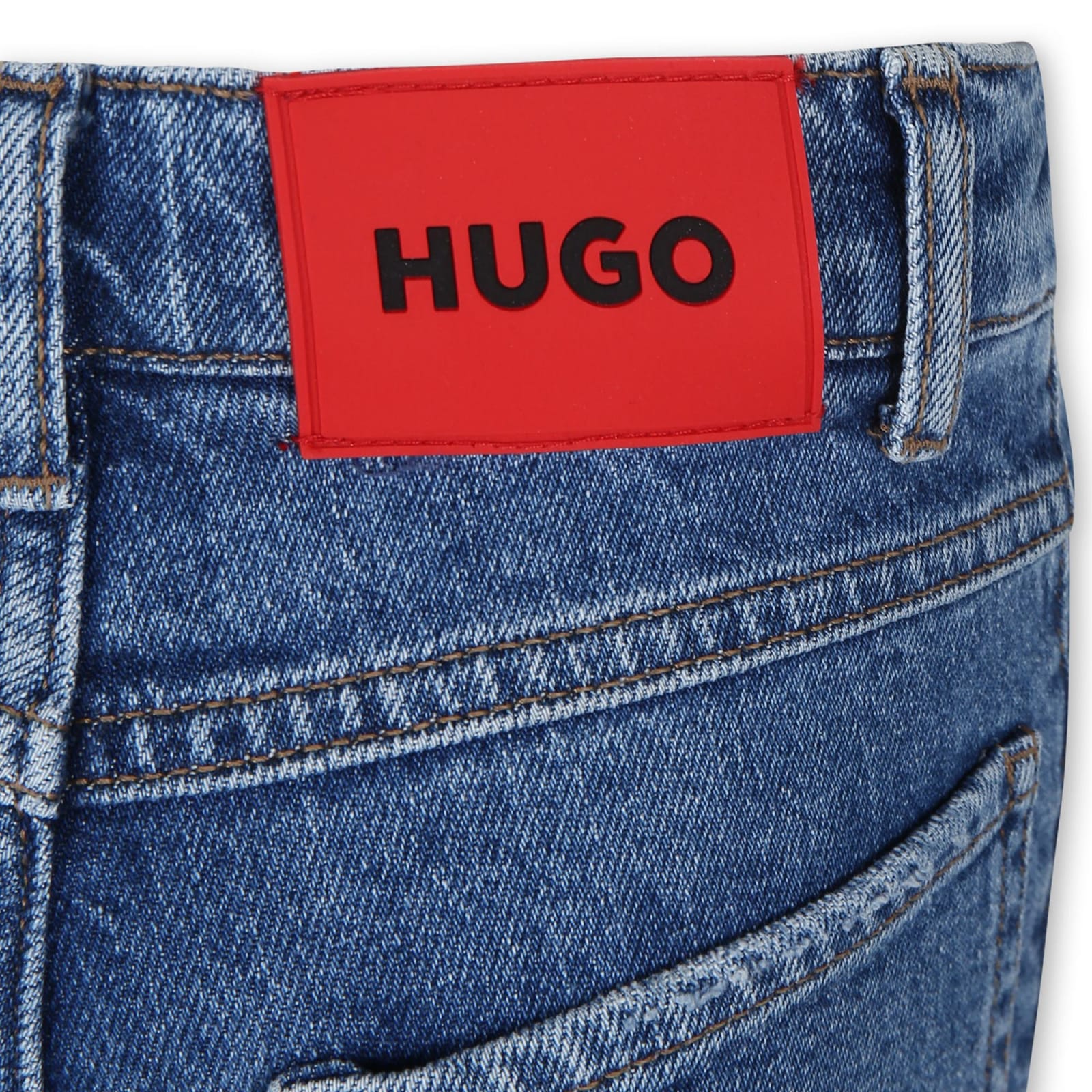 Shop Hugo Boss Blue 677 Jeans For Boy With Logo In Denim