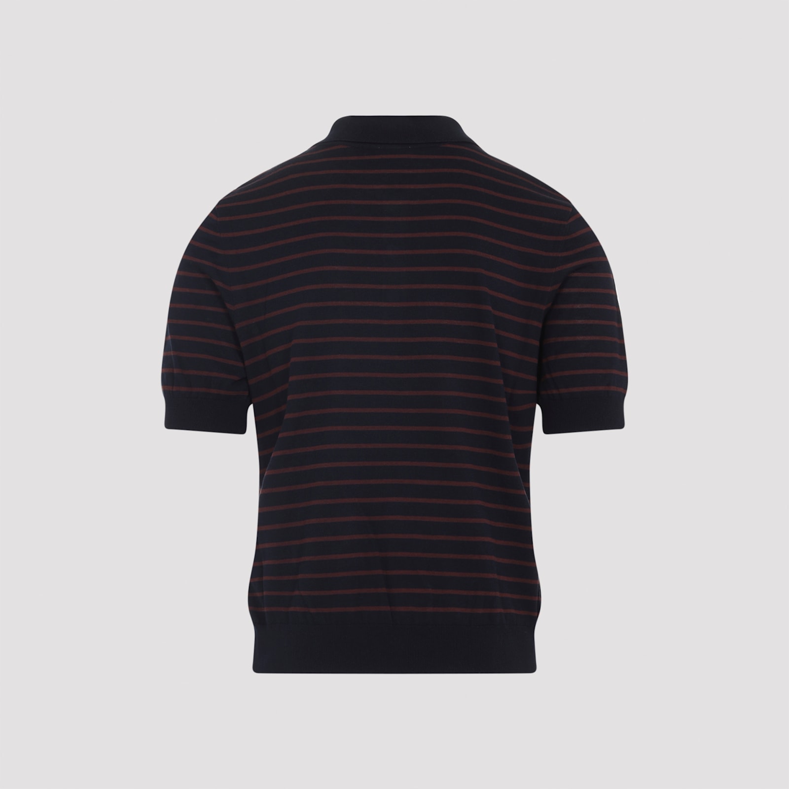 Celine Striped Short-sleeved Polo Sweater With Ribbed Hem In Black