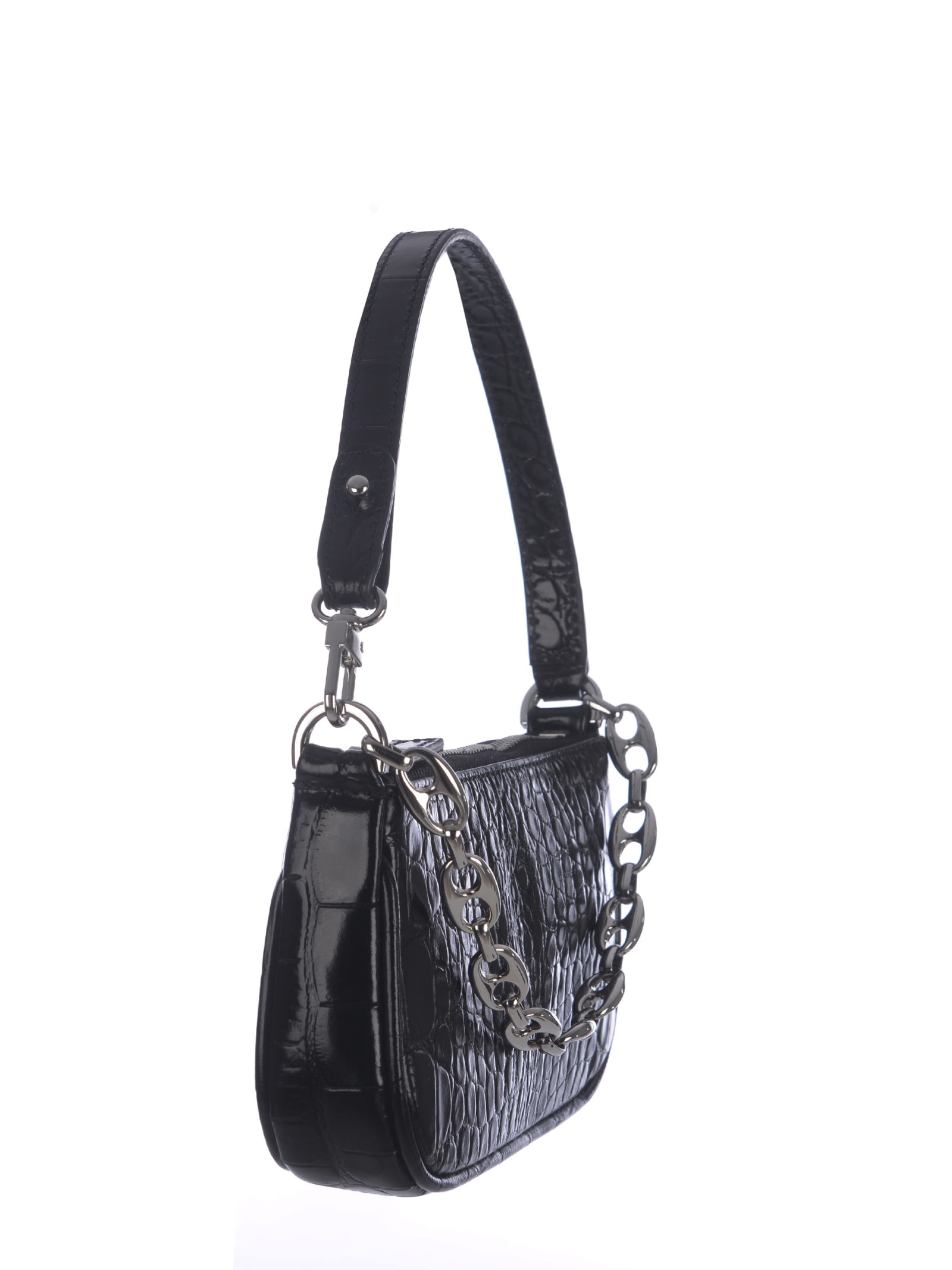 Shop By Far Bag  Mini Rachel In Crocodile Leather In Black