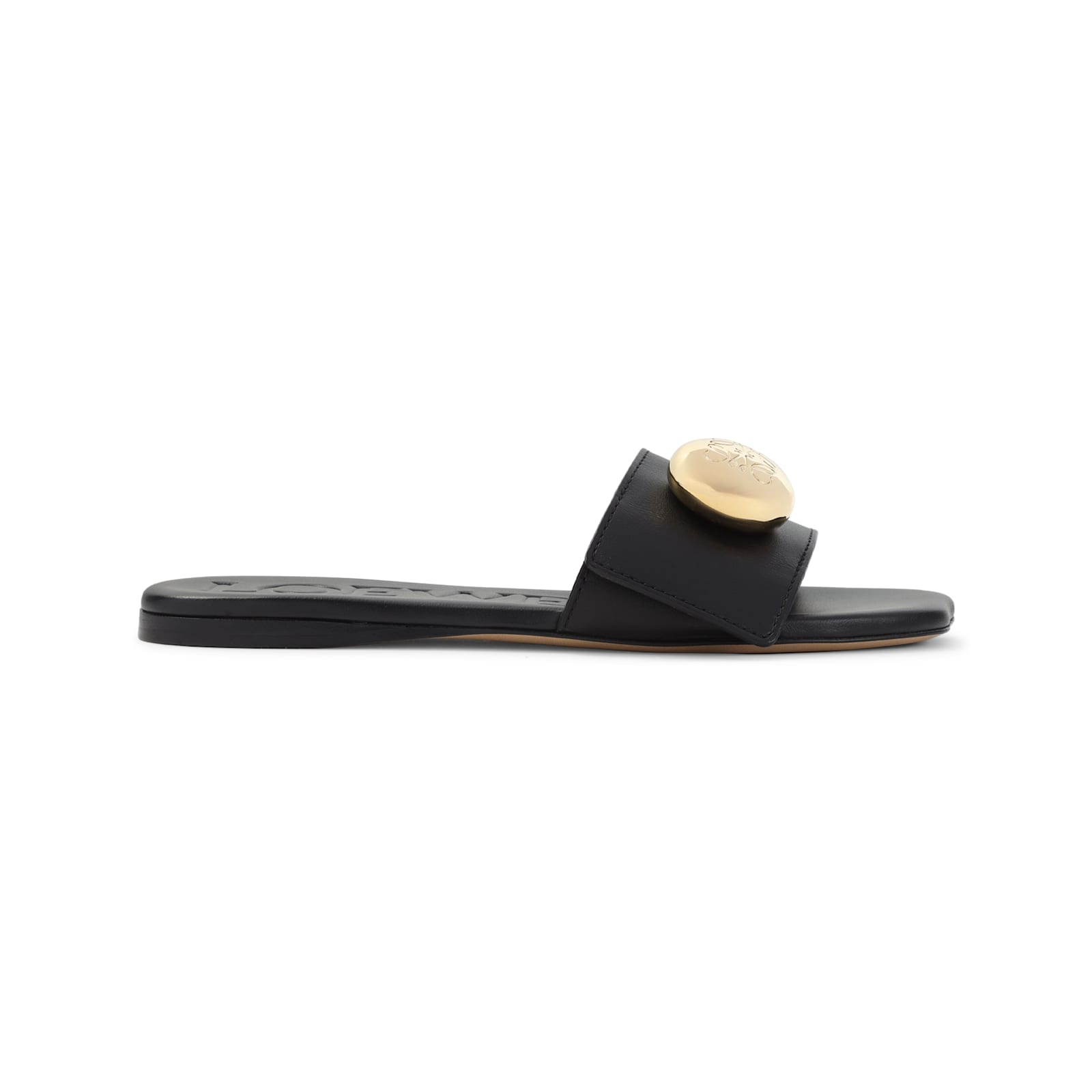 Loewe Leather Open Toe Flat Sole Slippers In Black