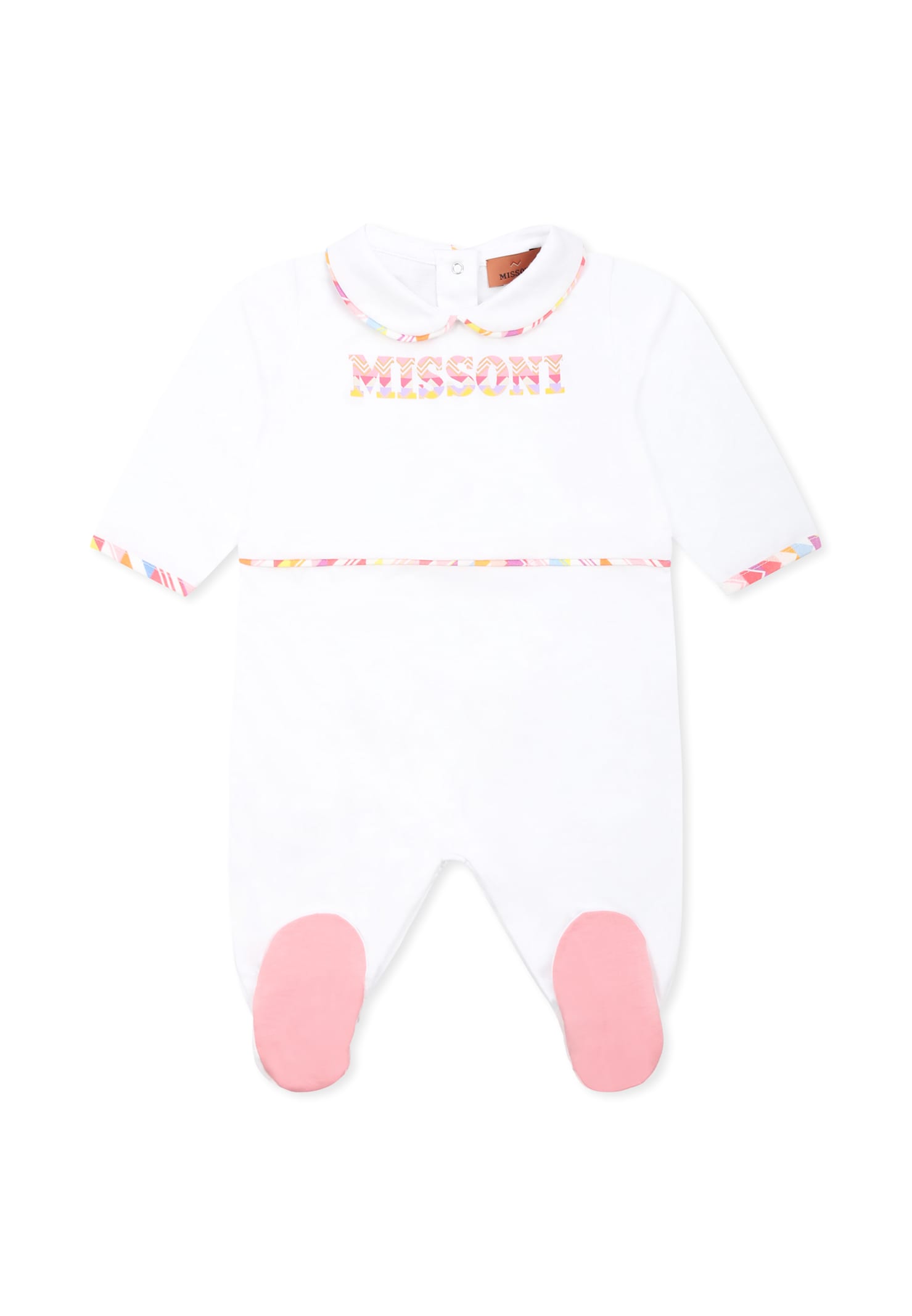Missoni Pink Babygrow Set For Baby Girl With Logo In White