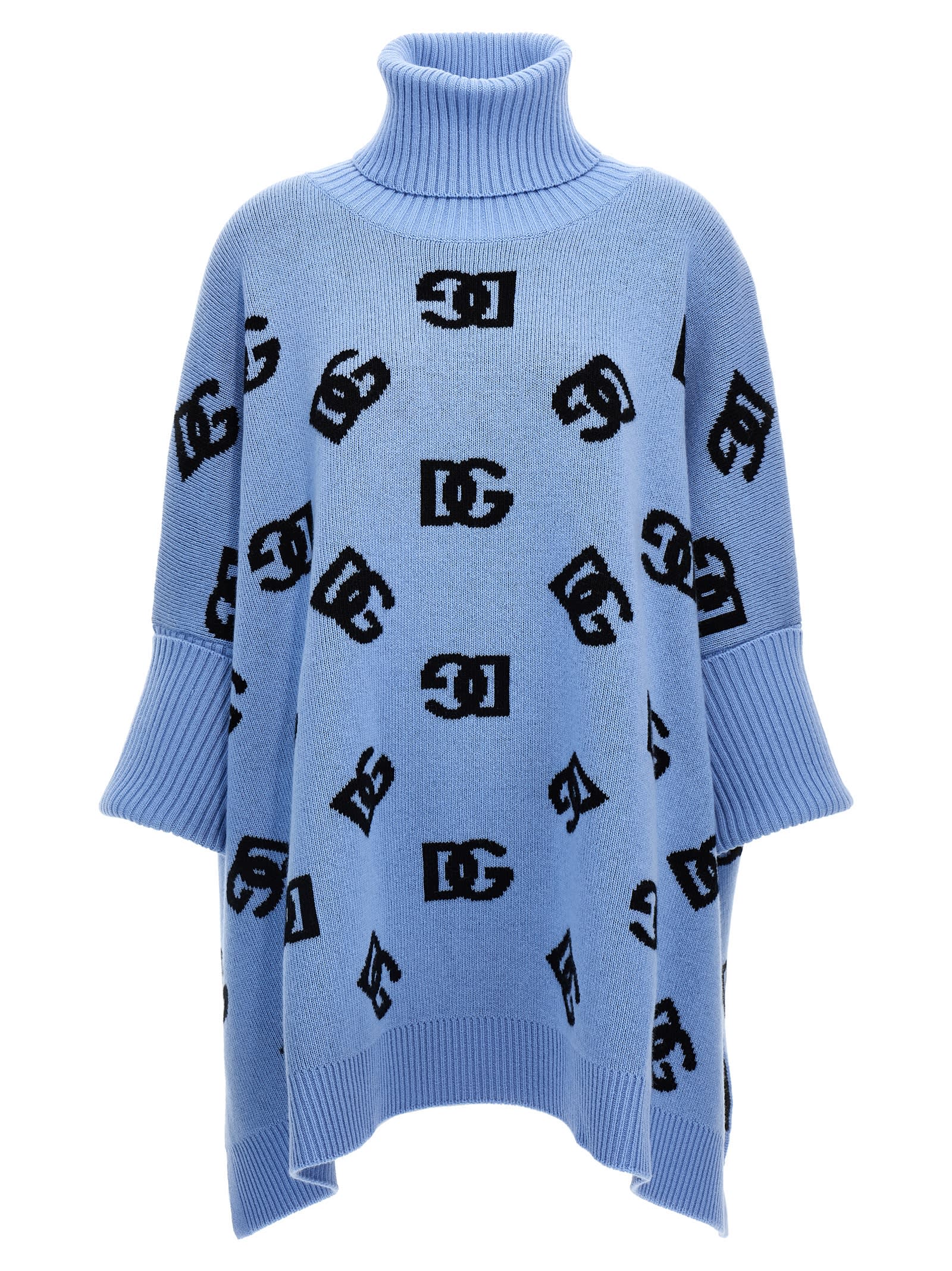 Shop Dolce & Gabbana Jacquard Logo Poncho In Light Blue